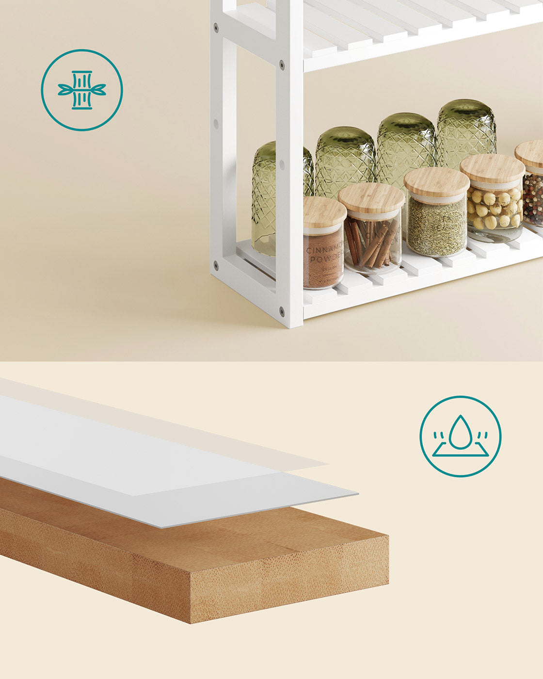 3-Tier Adjustable Bathroom Shelf - Bamboo - White