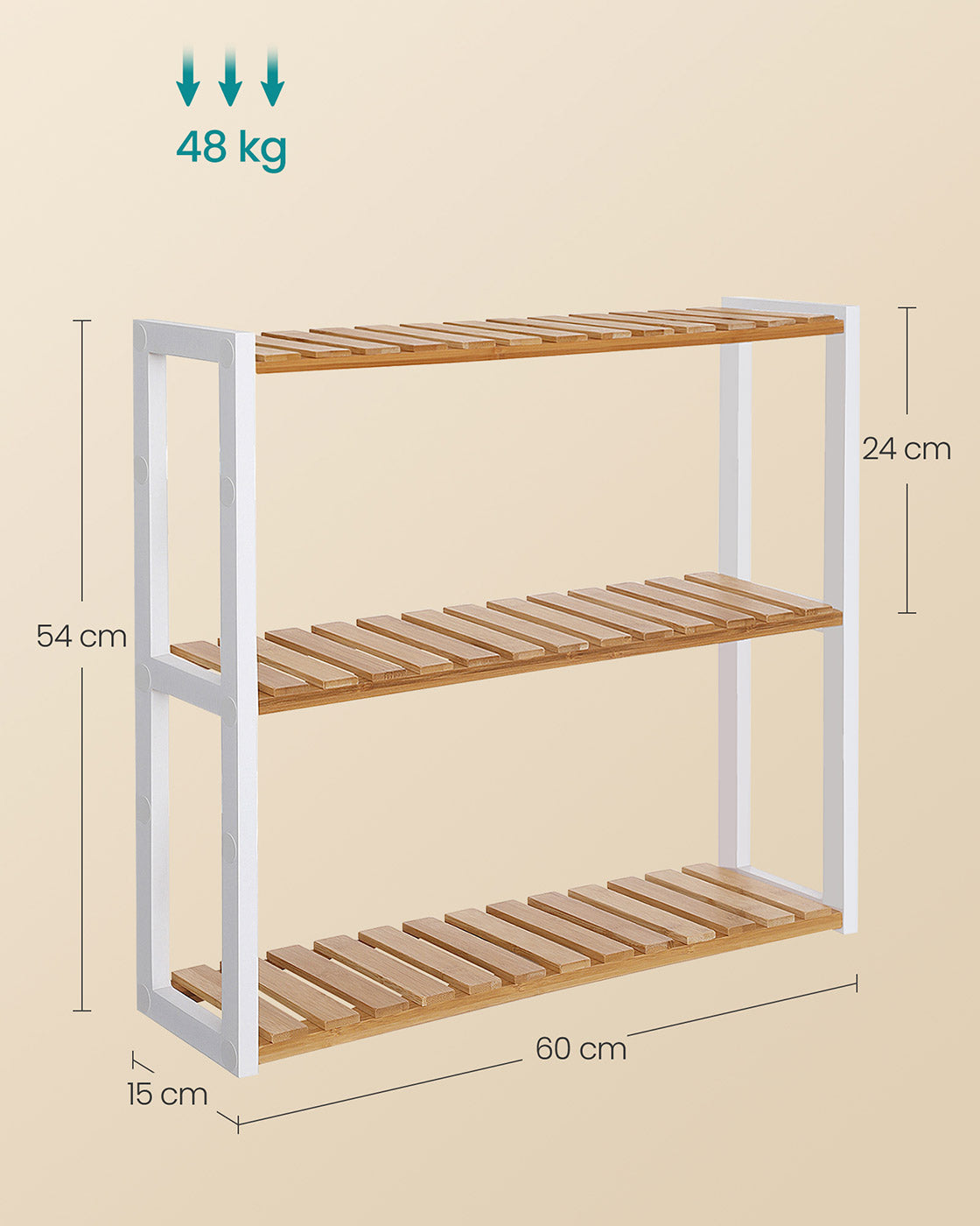 3-Tier Adjustable Bathroom Shelf - Bamboo - White