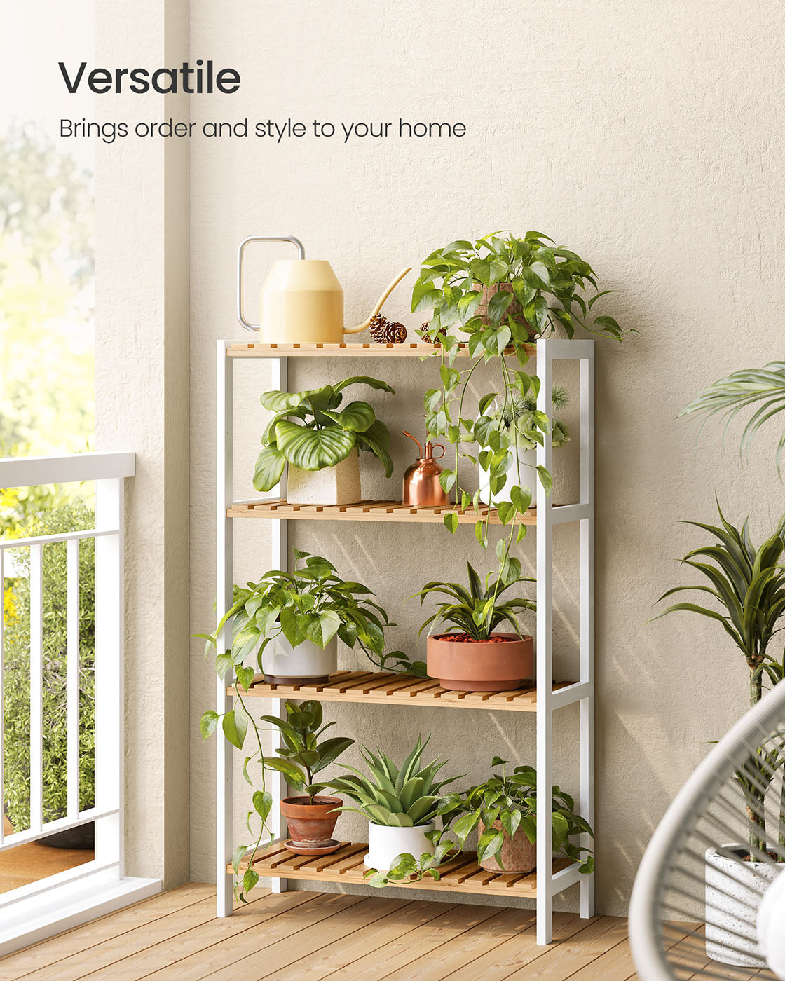 4-Tier Shelving Unit - Bamboo - White and Natural - Multifunctional