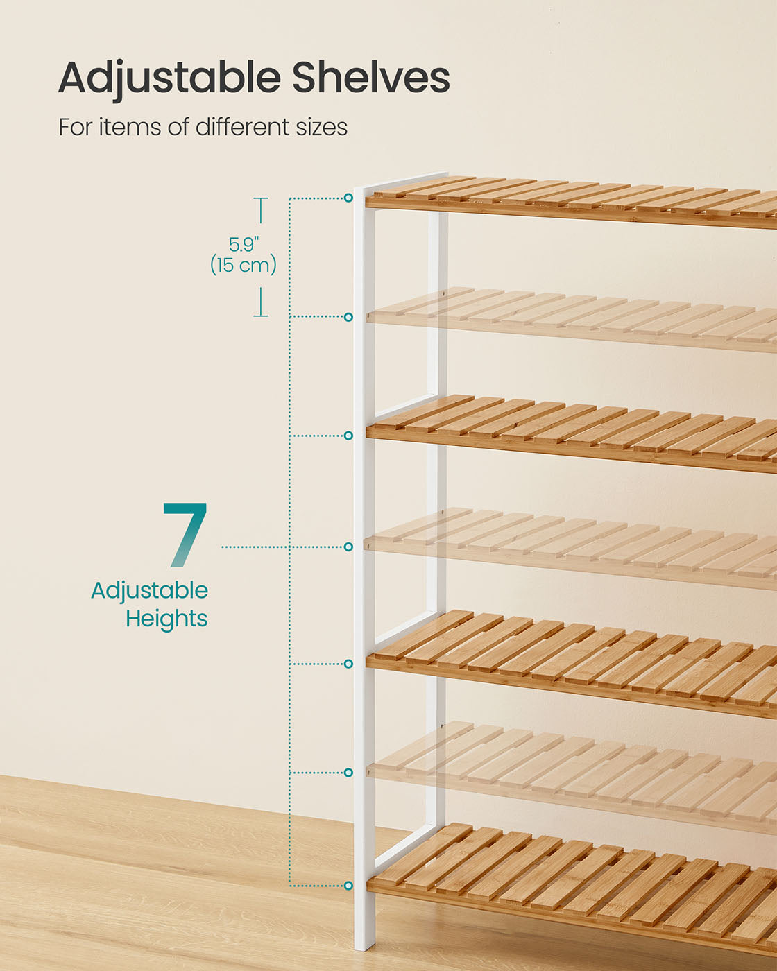 4-Tier Shelving Unit - Bamboo - White and Natural - Multifunctional