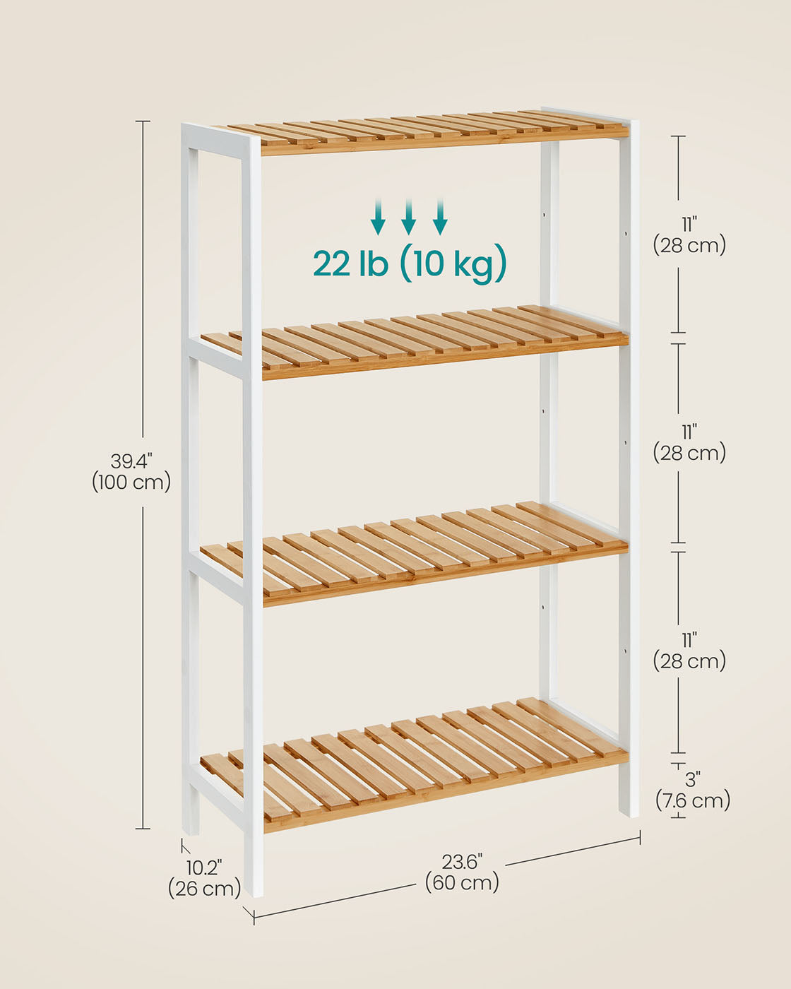 4-Tier Shelving Unit - Bamboo - White and Natural - Multifunctional