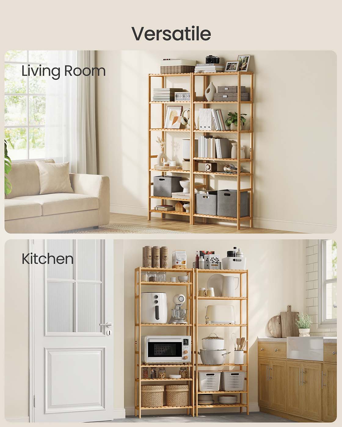 Bamboo Storage Shelf - Natural Beige - Six-Tier Multifunctional Unit