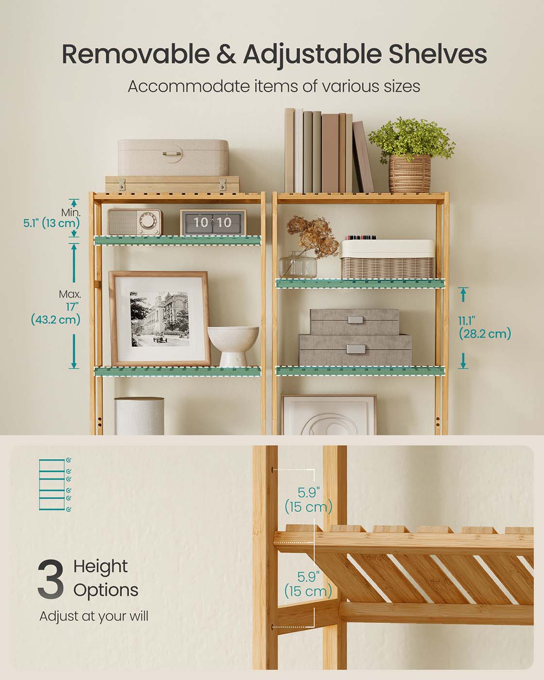 Bamboo Storage Shelf - Natural Beige - Six-Tier Multifunctional Unit