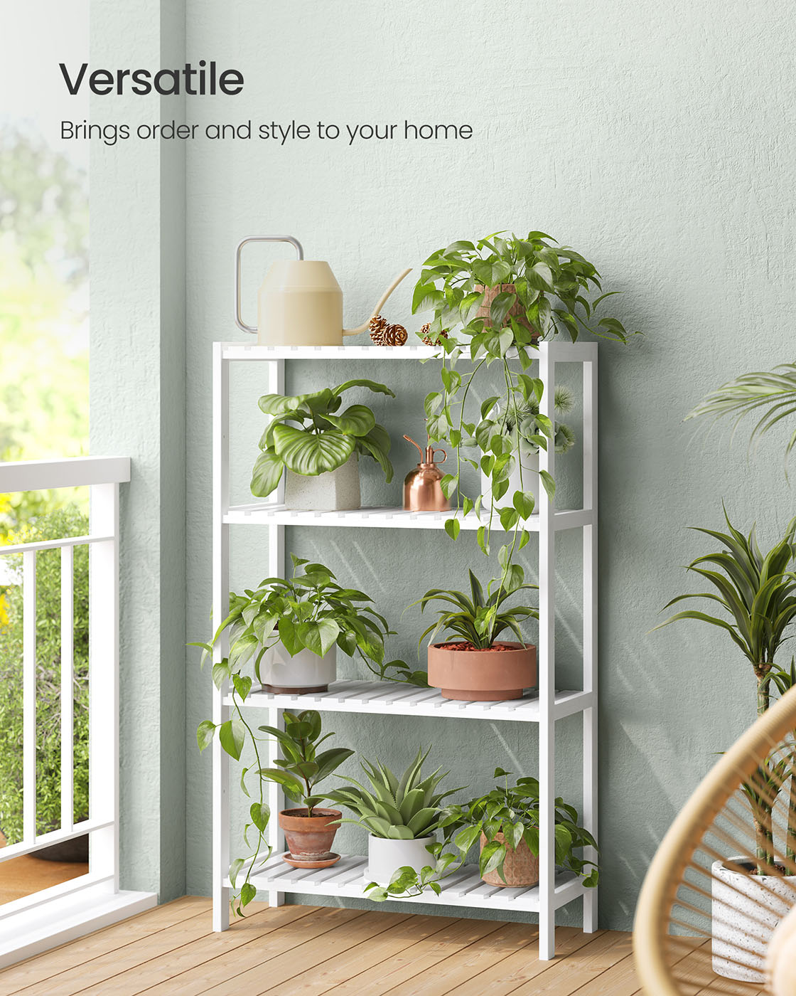 4-Tier Bamboo Storage Shelf - 26 x 60 x 100 cm - White - Bathroom