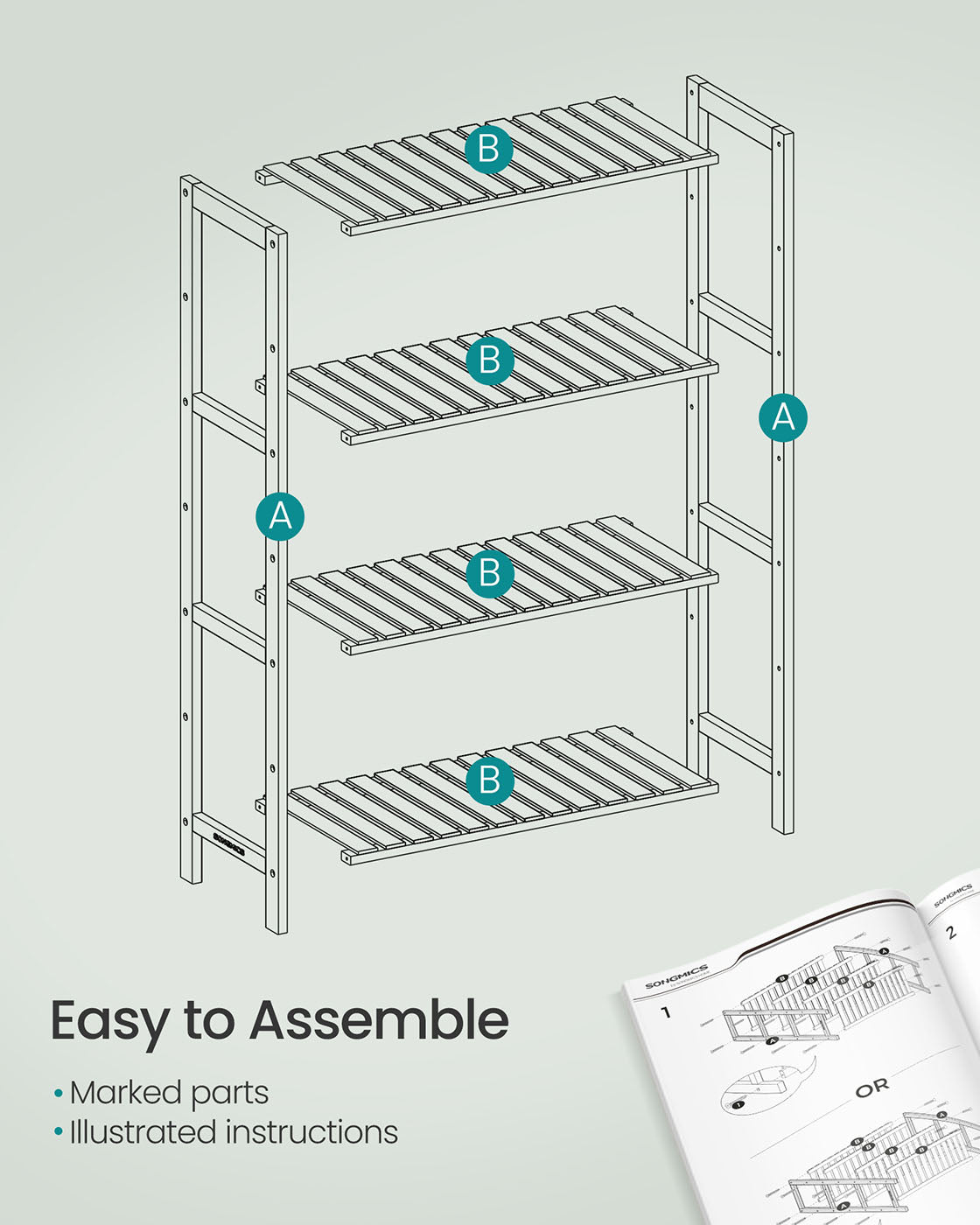 4-Tier Bamboo Storage Shelf - 26 x 60 x 100 cm - White - Bathroom