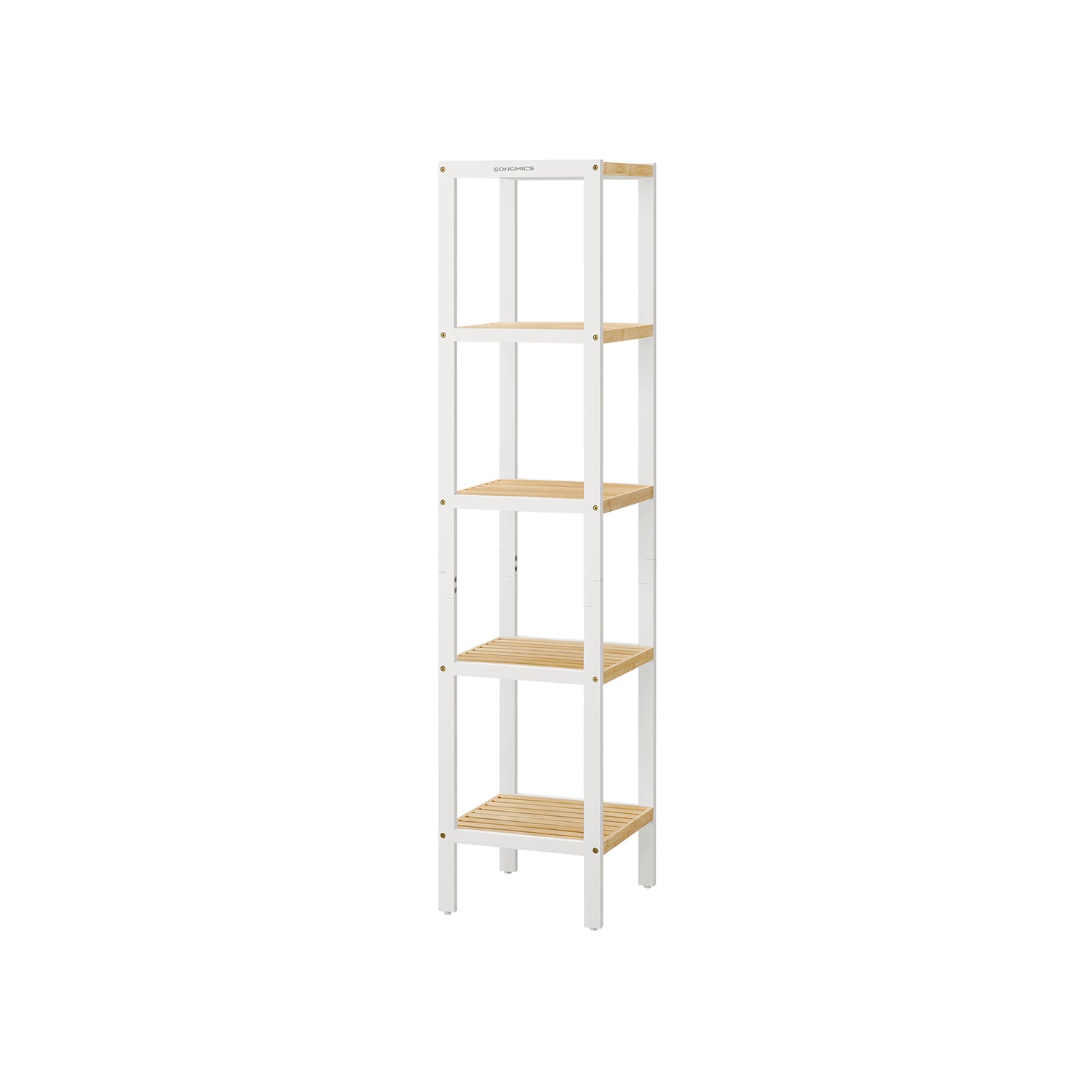 5-Tier Bathroom Shelf - Bamboo - Cloud White - Narrow Space Design
