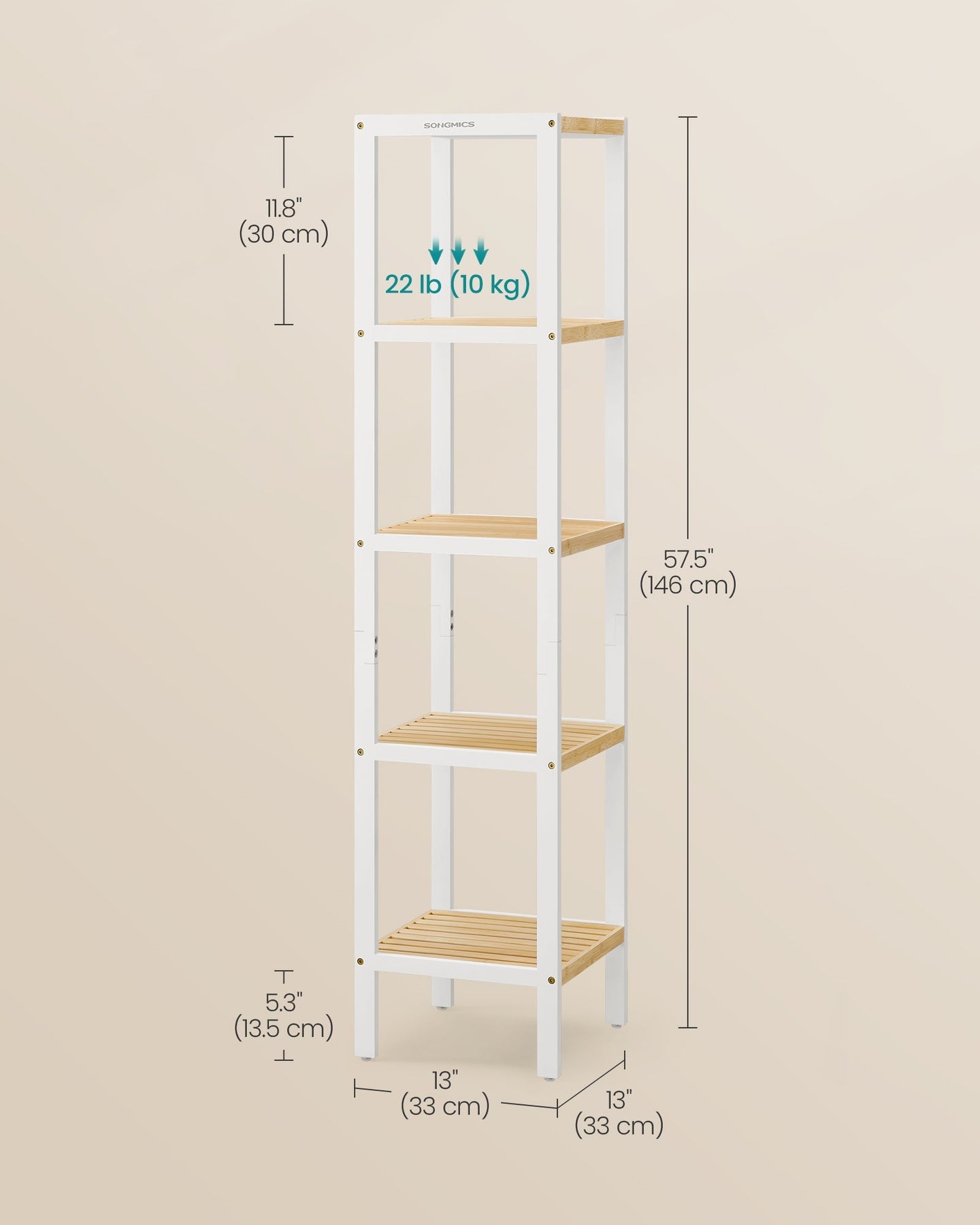 5-Tier Bathroom Shelf - Bamboo - Cloud White - Narrow Space Design