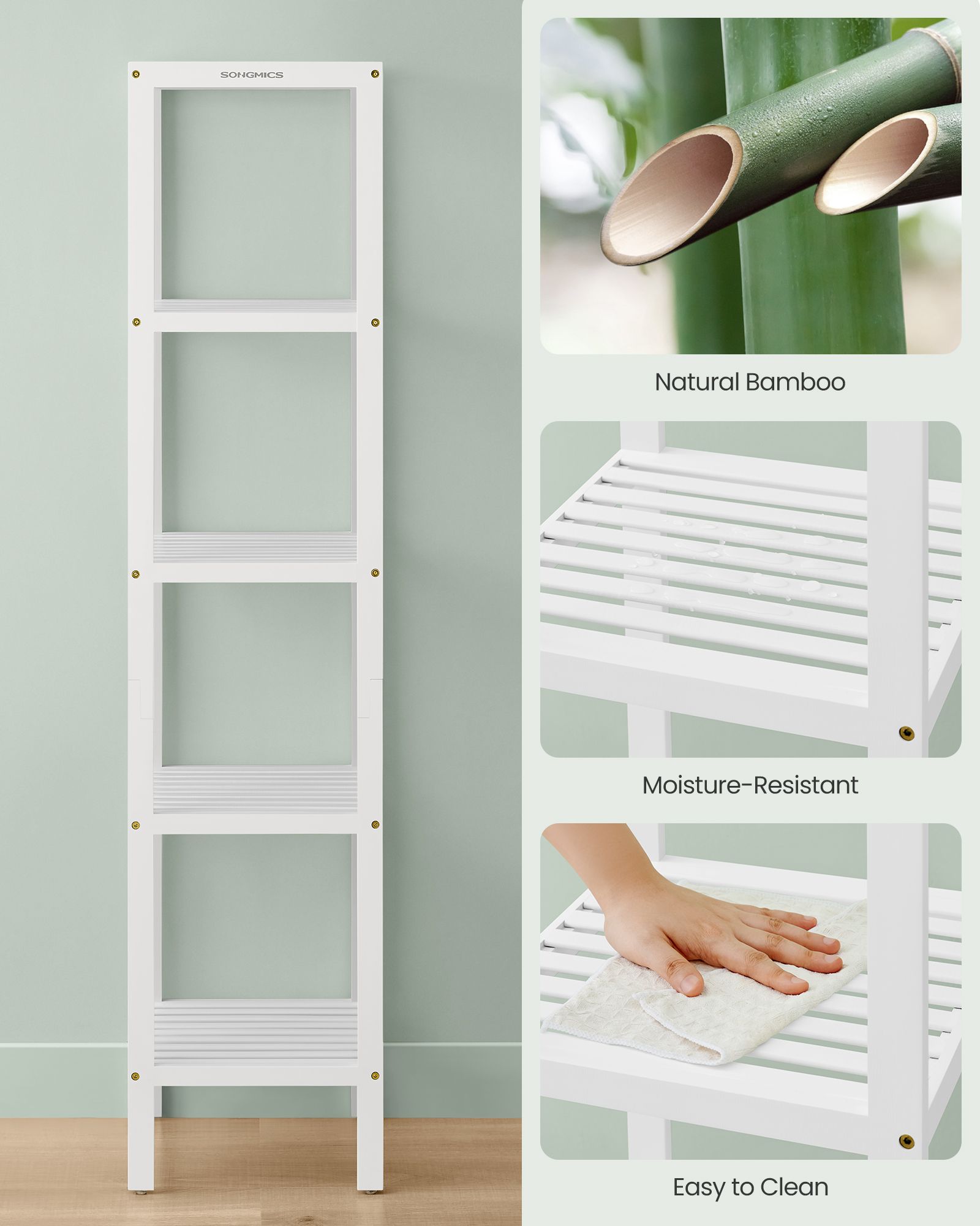 5-Tier Storage Shelf - Bamboo - Cloud White