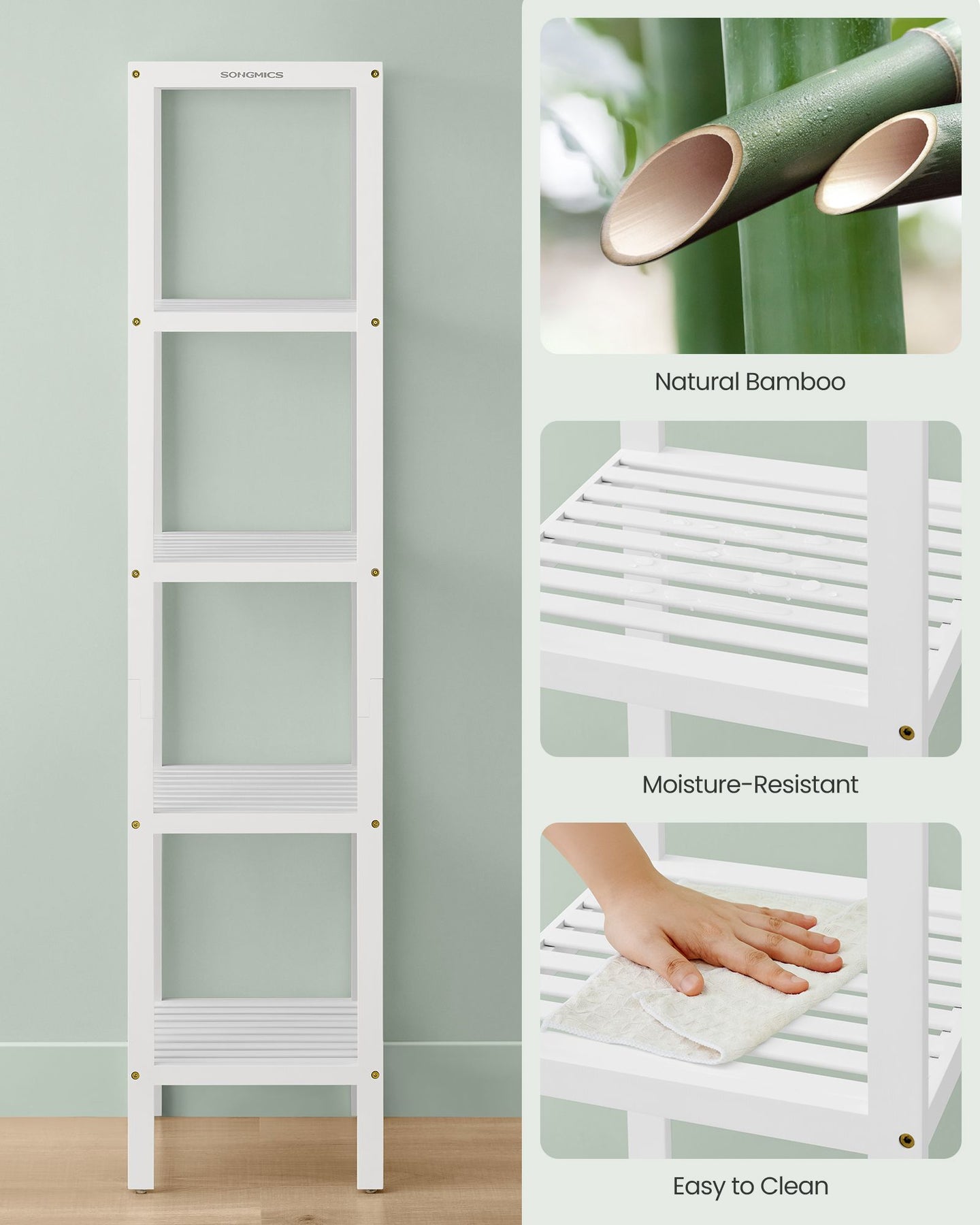 5-Tier Storage Shelf - Bamboo - Cloud White