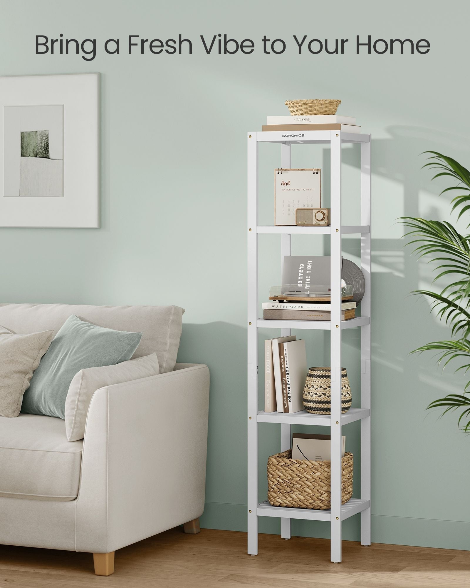 5-Tier Storage Shelf - Bamboo - Cloud White