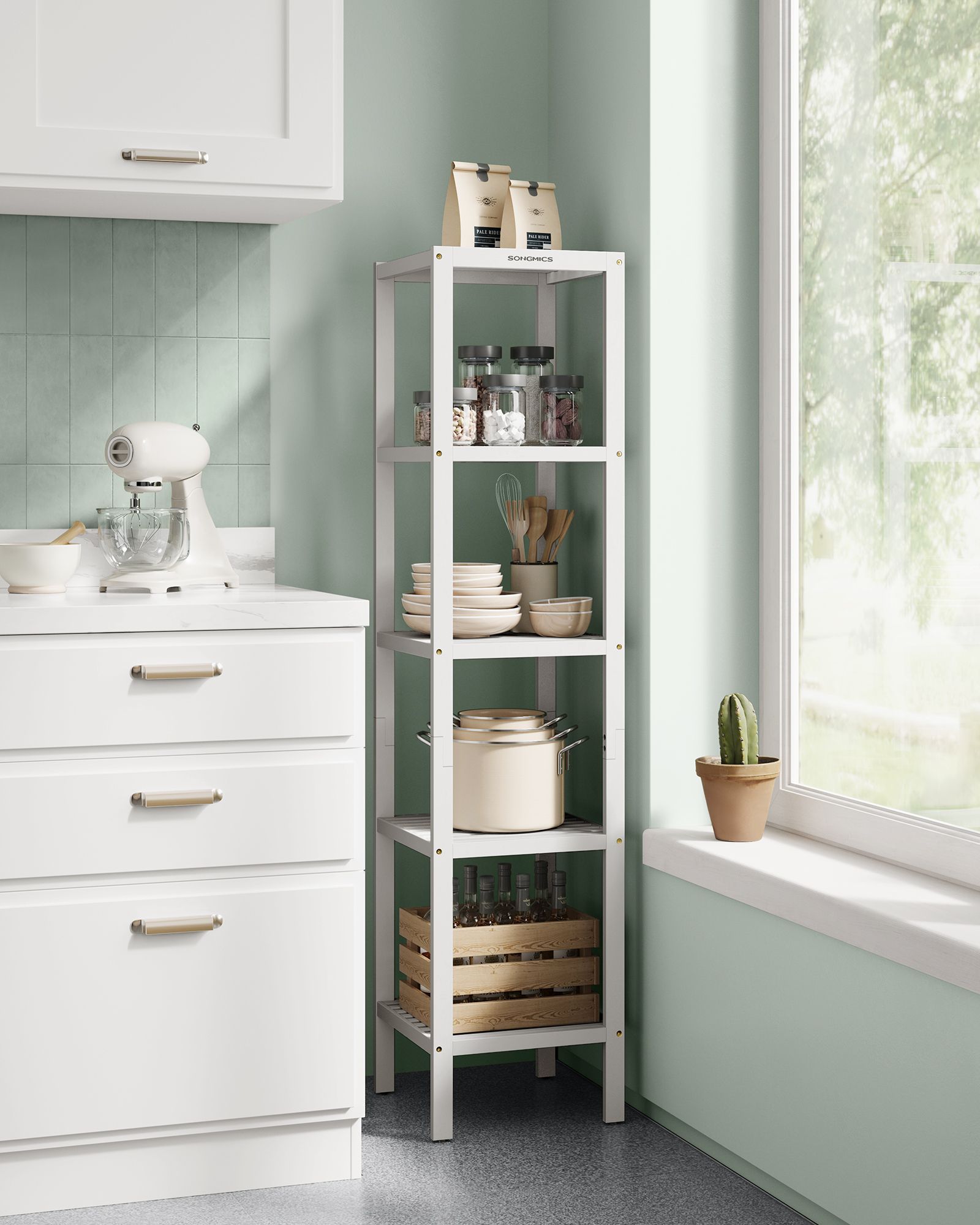 5-Tier Storage Shelf - Bamboo - Cloud White