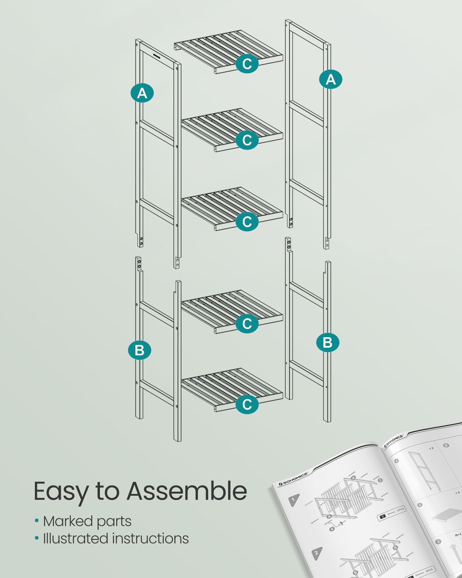 5-Tier Storage Shelf - Bamboo - Cloud White