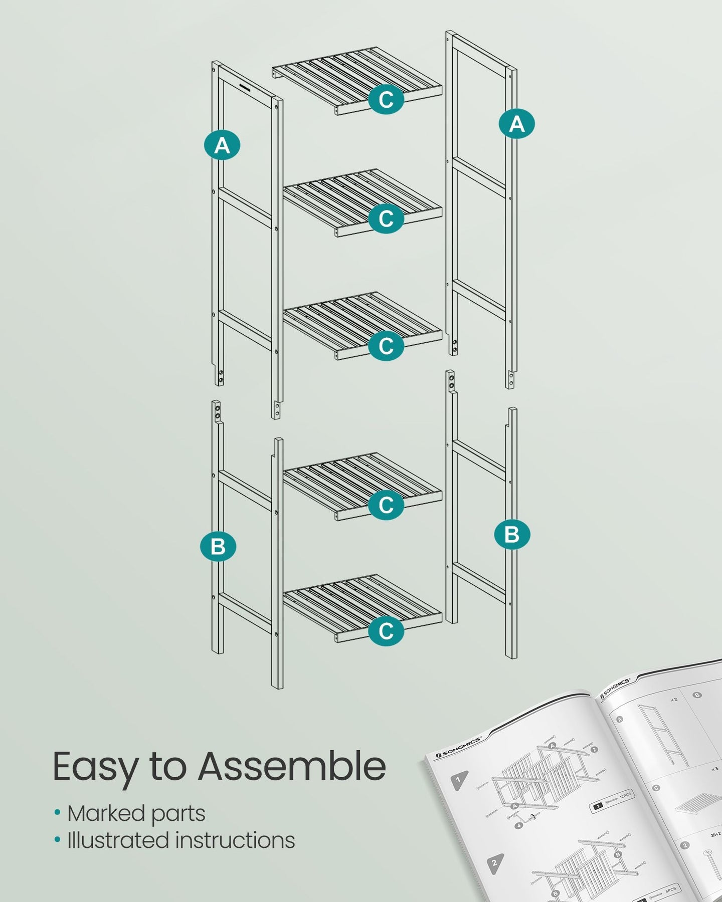 5-Tier Storage Shelf - Bamboo - Cloud White