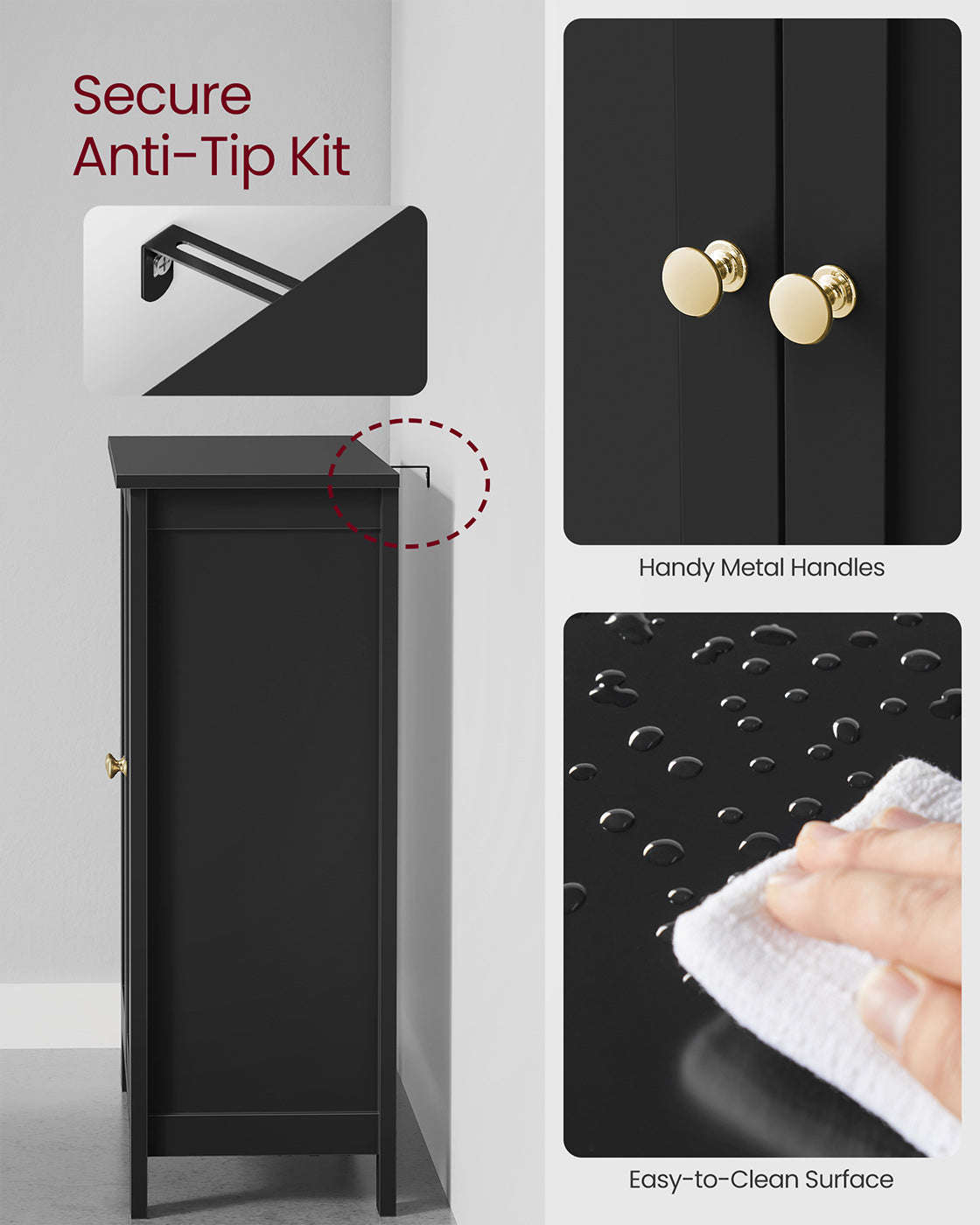 Bathroom Cabinet - Wood - Ink Black - Freestanding with Adjustable Shelves