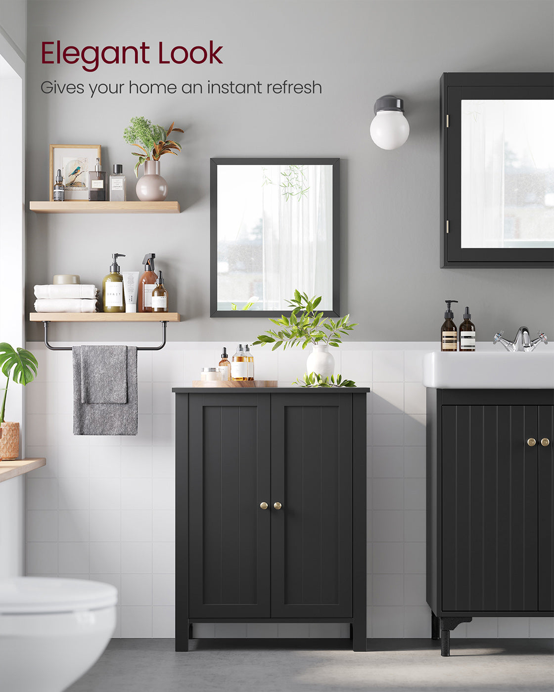 Bathroom Cabinet - Wood - Ink Black - Freestanding with Adjustable Shelves