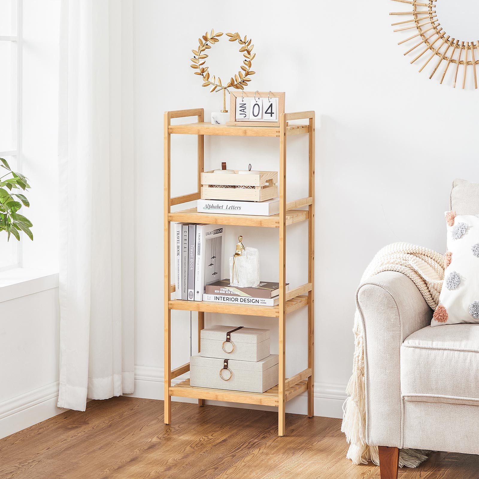 4-Tier Bamboo Shelving Unit - Bamboo - Natural