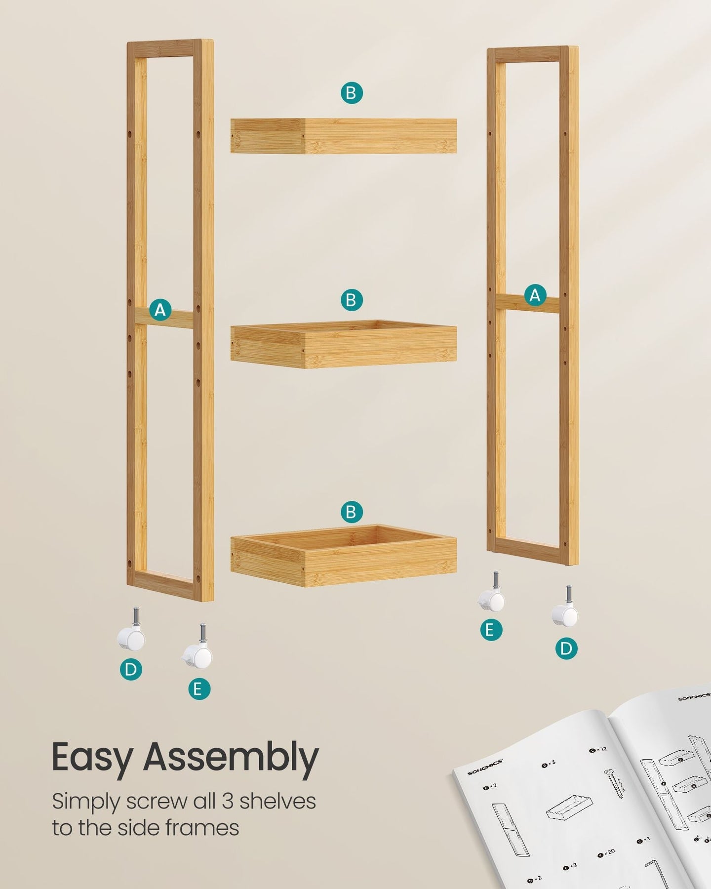 3-Tier Bathroom Trolley - Bamboo - Natural