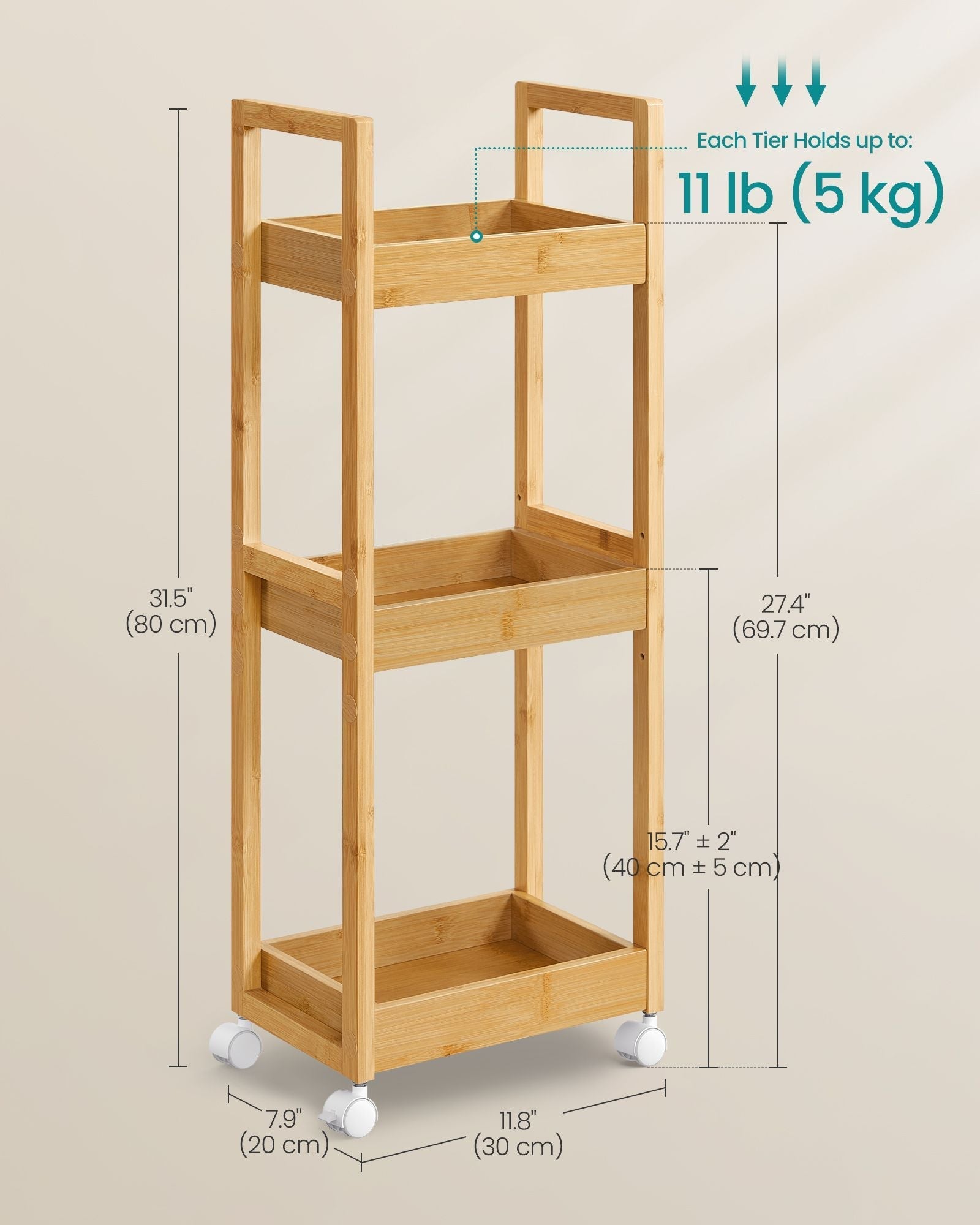 3-Tier Bathroom Trolley - Bamboo - Natural