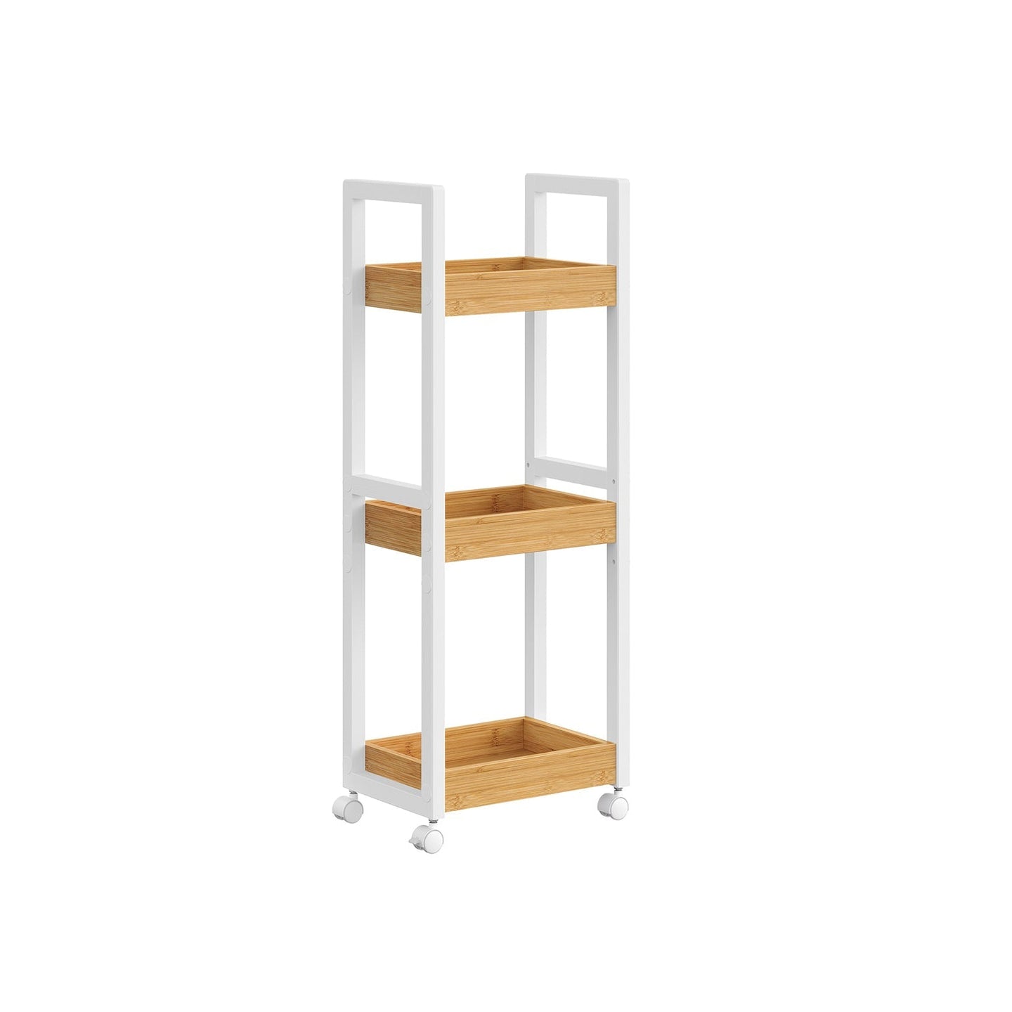 3-Tier Storage Trolley - Bamboo - White and Natural - Space-Saving on Wheels