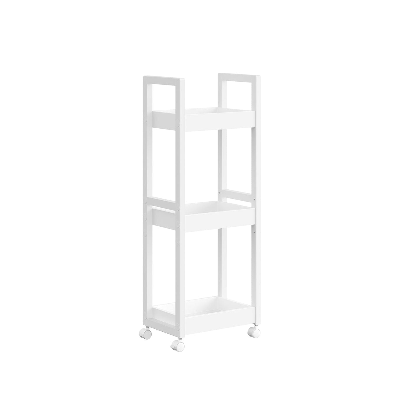 3-Tier Storage Trolley - Bamboo - White - Slim Design with Wheels