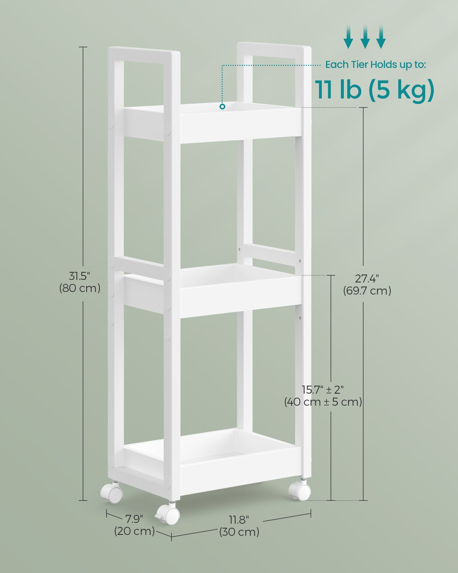 3-Tier Storage Trolley - Bamboo - White - Slim Design with Wheels