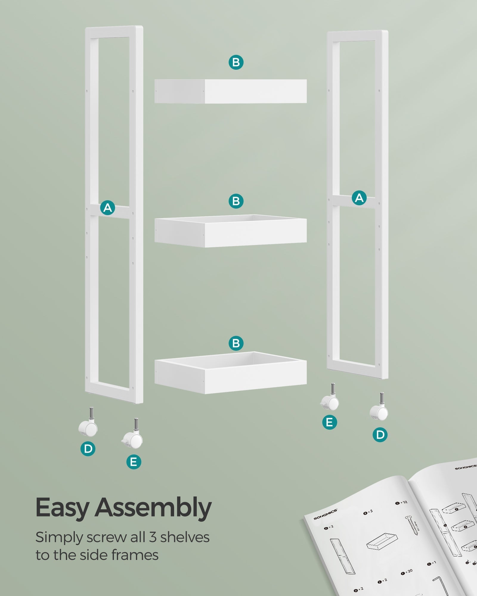 3-Tier Storage Trolley - Bamboo - White - Slim Design with Wheels