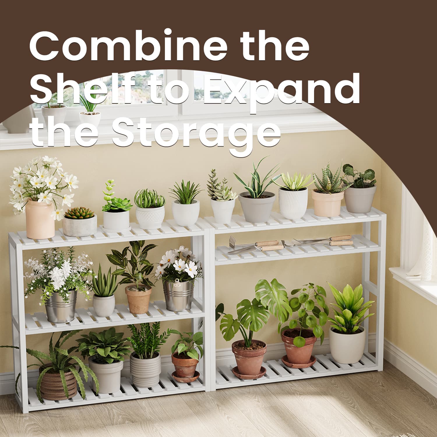 Bamboo Shelving Unit - Bamboo - White - Adjustable 3-Tier Design