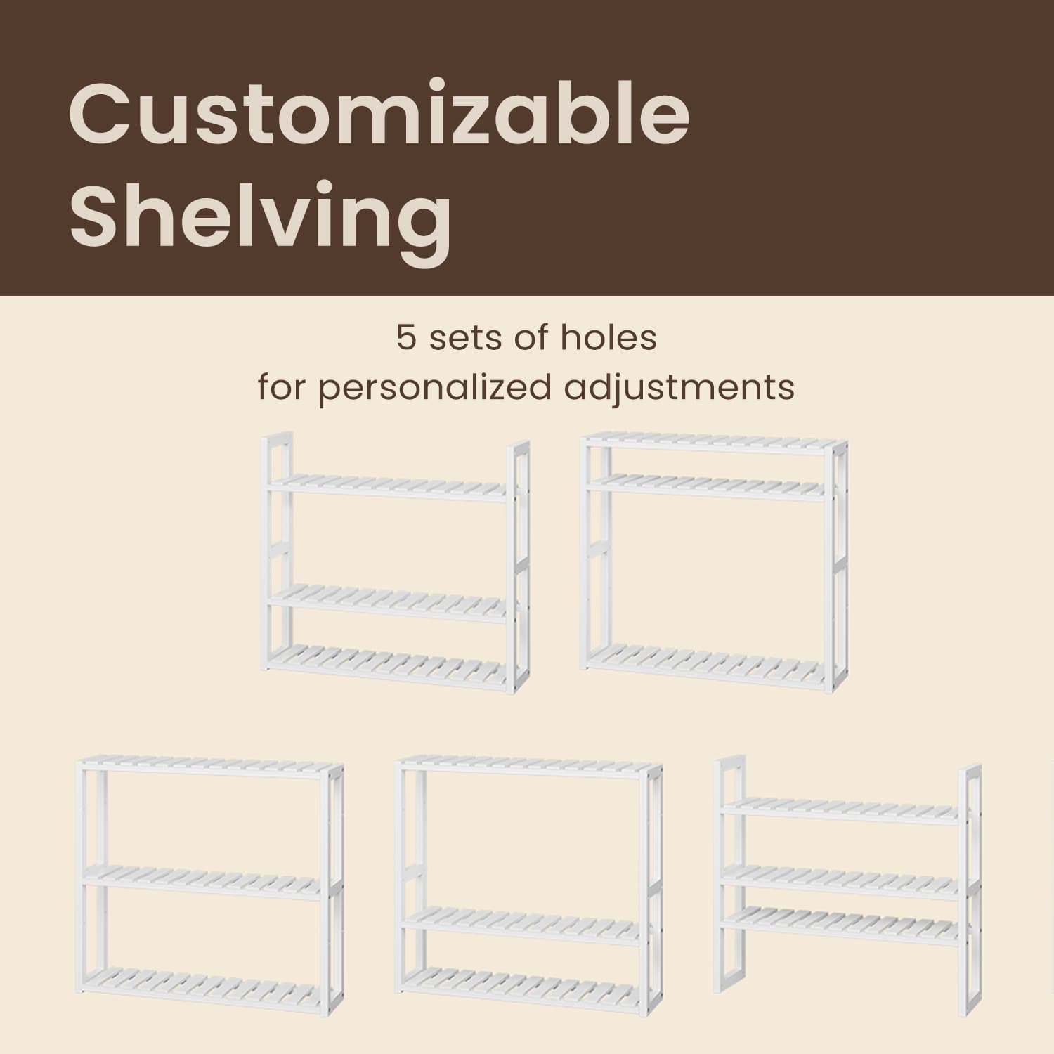 Bamboo Shelving Unit - Bamboo - White - Adjustable 3-Tier Design