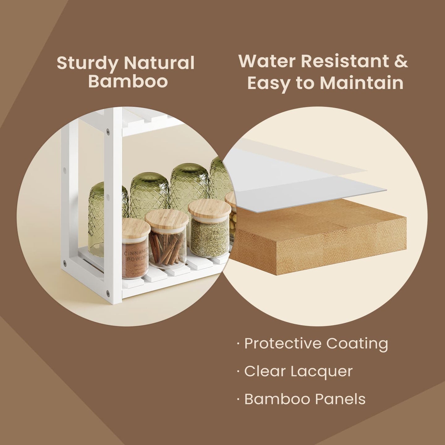 Bamboo Shelving Unit - Bamboo - White - Adjustable 3-Tier Design