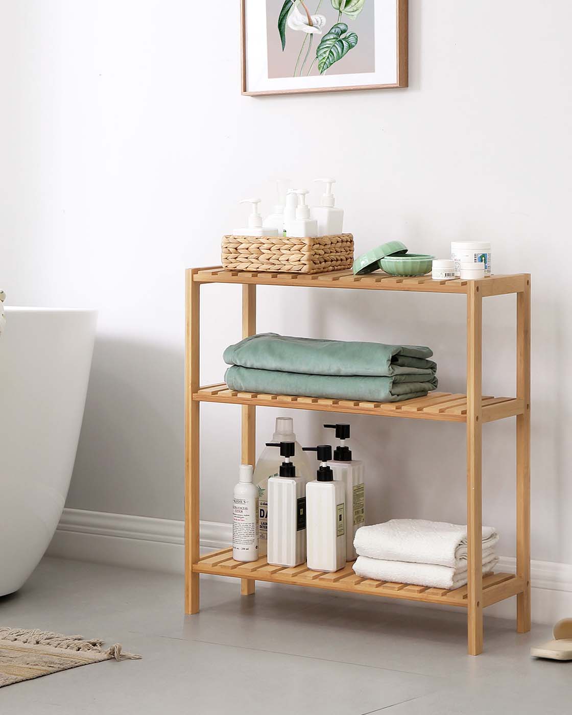 Bamboo Storage Stand Shelf - Bamboo - Natural - 3-Tier Design with Versatile Use