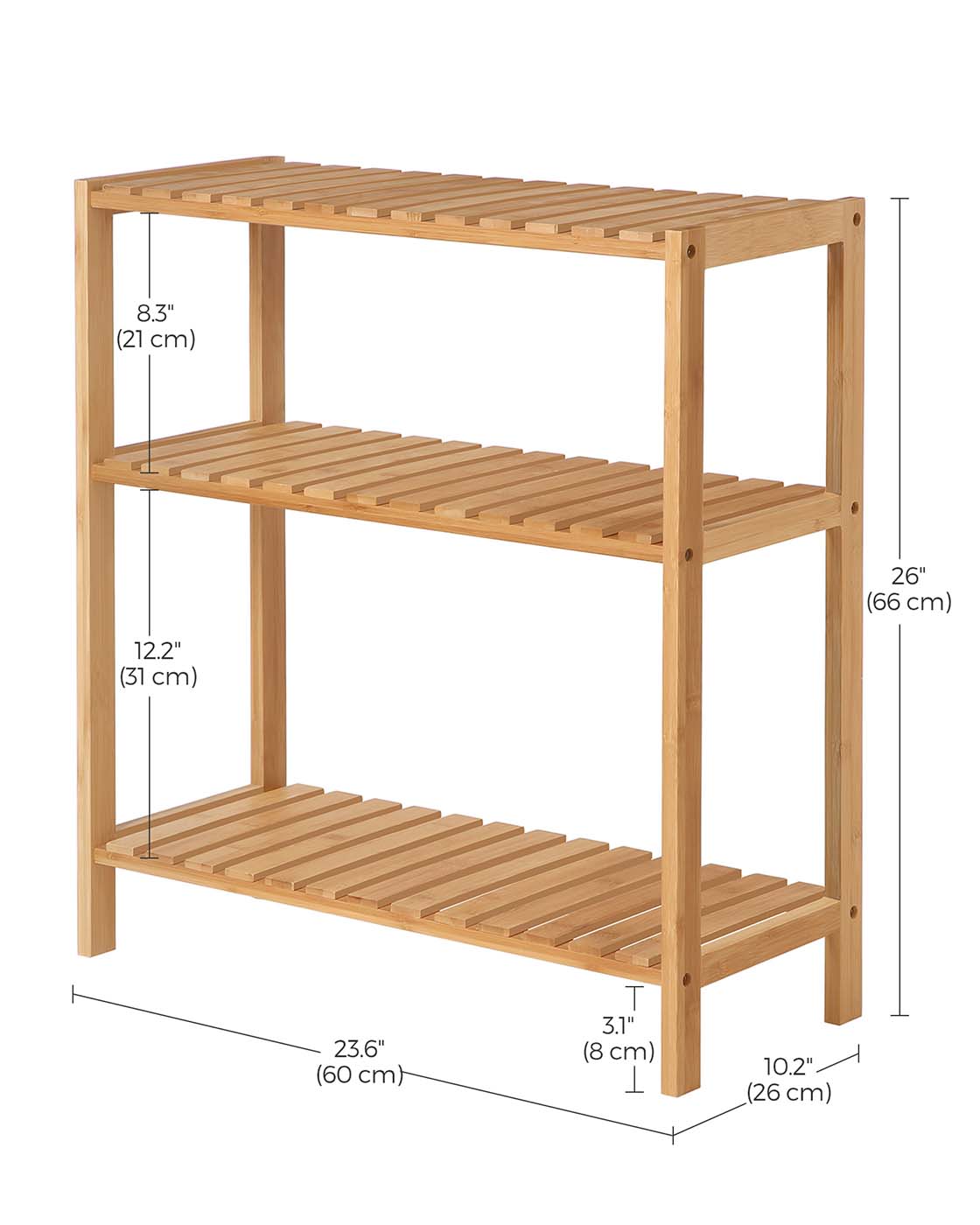Bamboo Storage Stand Shelf - Bamboo - Natural - 3-Tier Design with Versatile Use