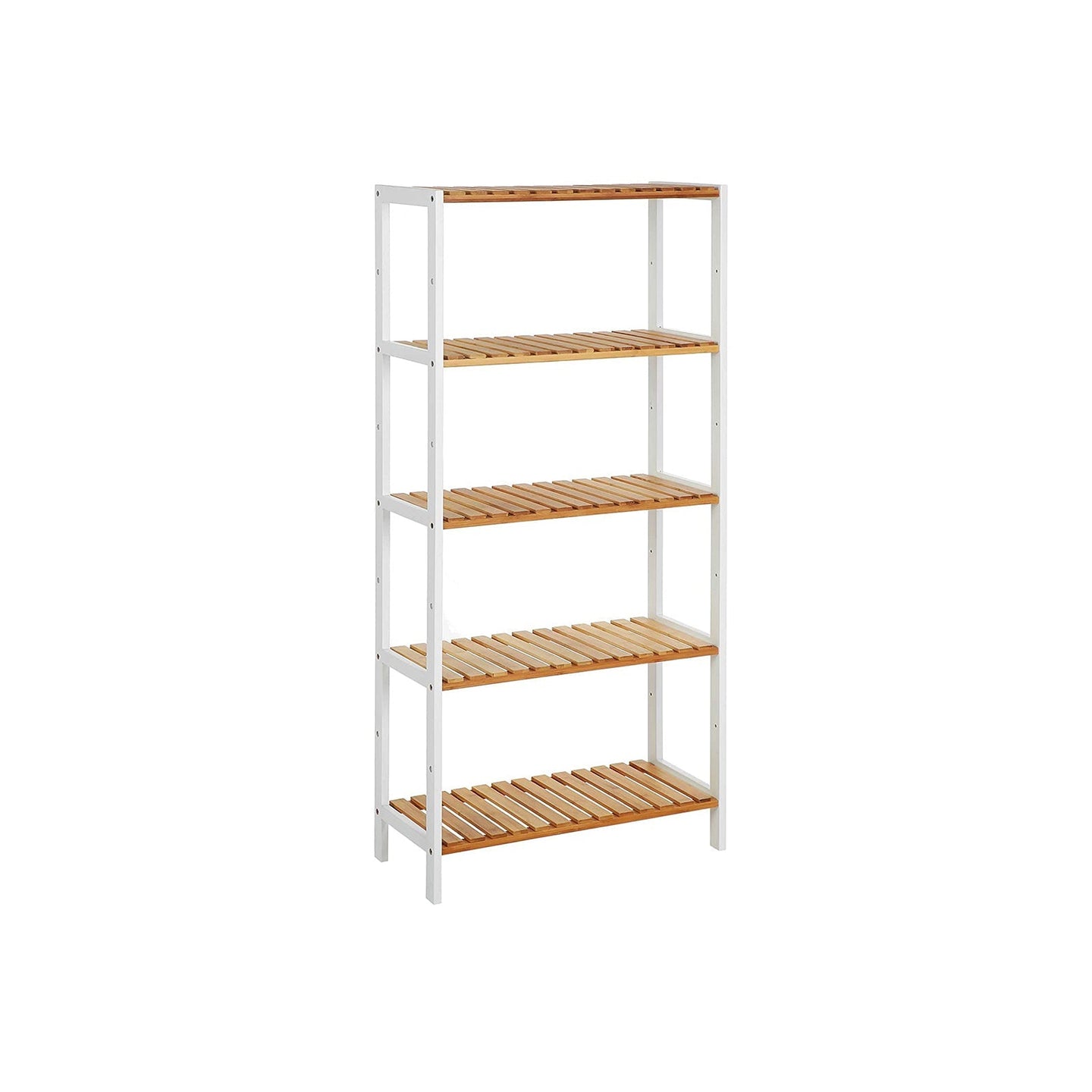5-Tier Storage Shelf - Bamboo - White and Natural - Adjustable Heights