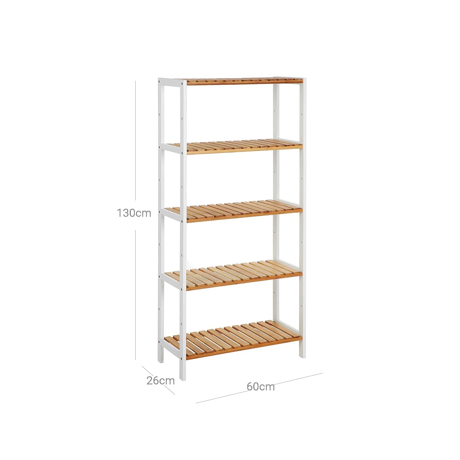 5-Tier Storage Shelf - Bamboo - White and Natural - Adjustable Heights