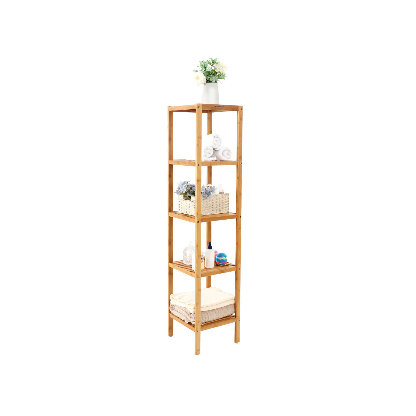 5-Tier Bamboo Shelf - Natural Finish - Versatile Standing Rack for Narrow Spaces