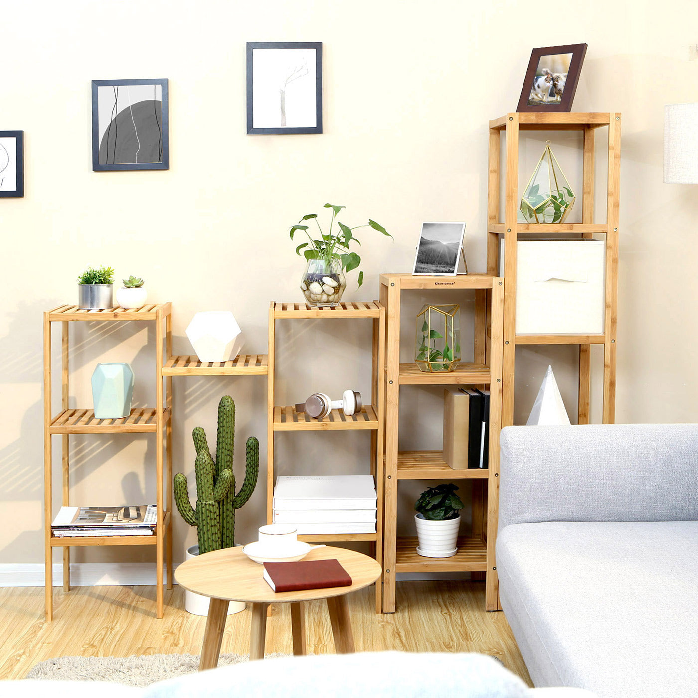5-Tier Bamboo Shelf - Natural Finish - Versatile Standing Rack for Narrow Spaces