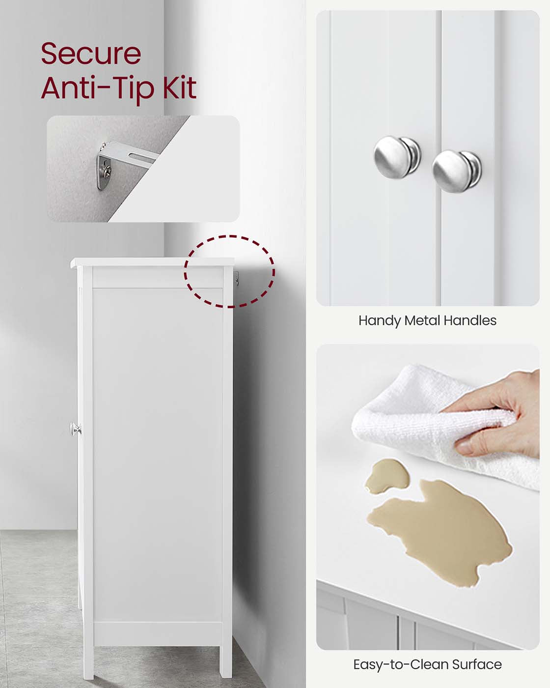 Freestanding Bathroom Storage Cabinet - 2 Adjustable Shelves - Wood - White