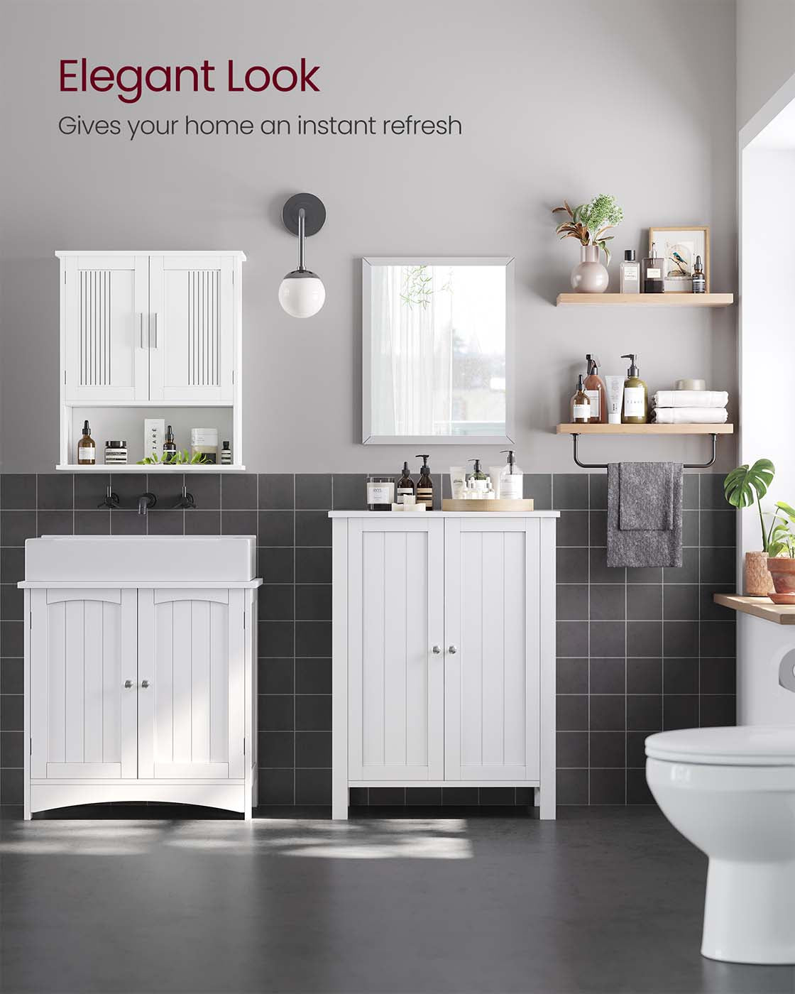 Freestanding Bathroom Storage Cabinet - 2 Adjustable Shelves - Wood - White