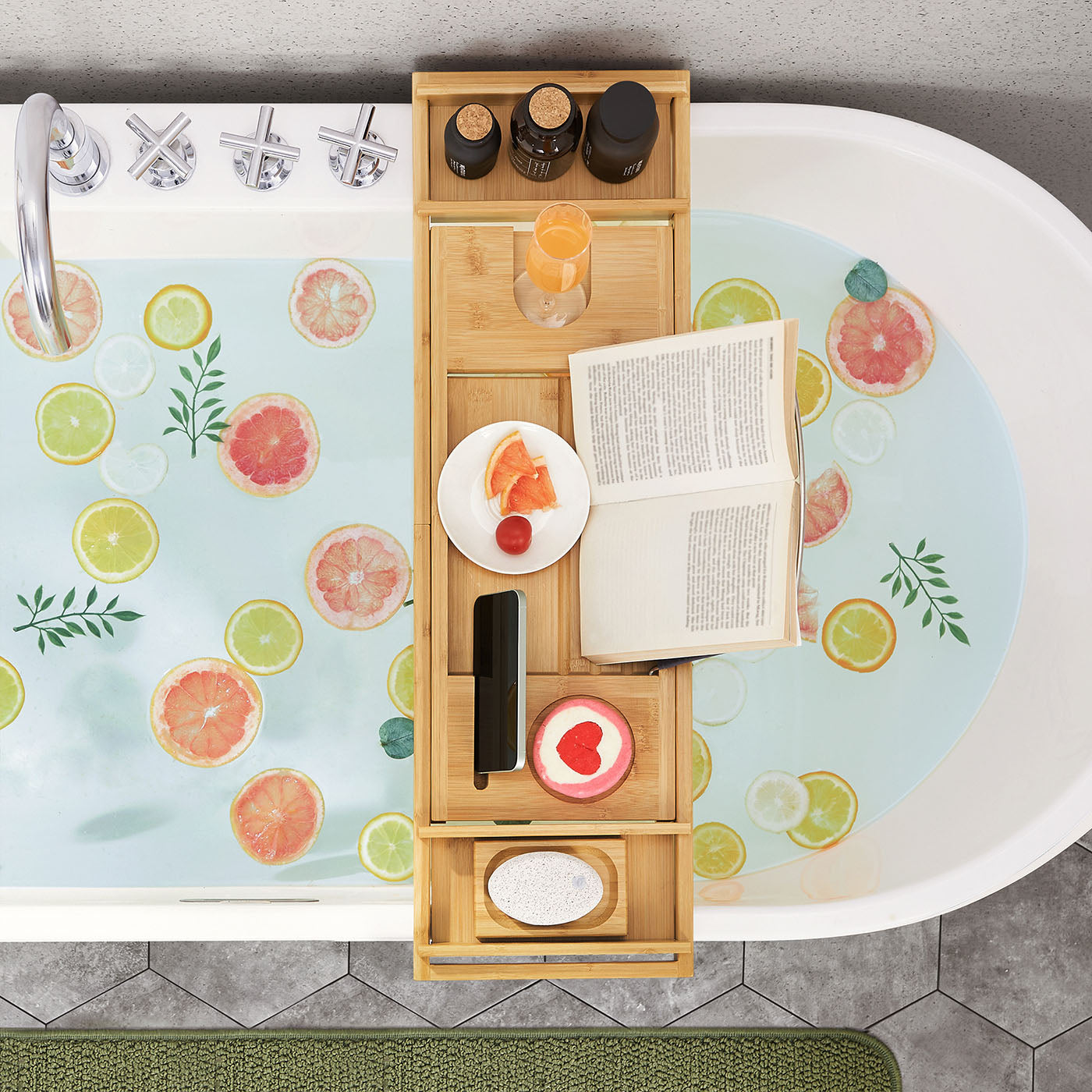 Bamboo Bath Tray - Natural - Luxury Extendable Design with Tablet and Cup Holders
