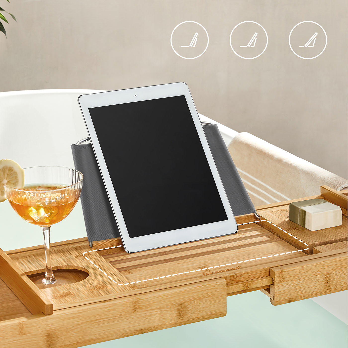 Bamboo Bath Tray - Natural - Luxury Extendable Design with Tablet and Cup Holders
