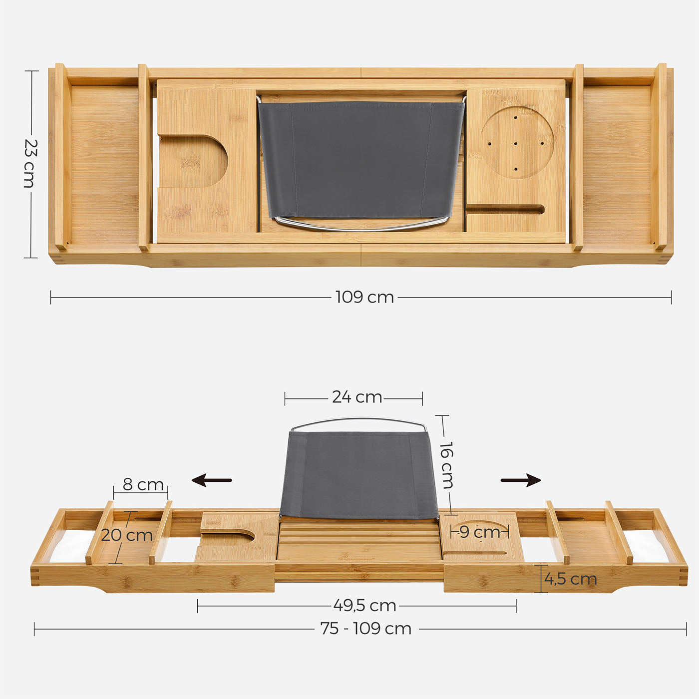 Bamboo Bath Tray - Natural - Luxury Extendable Design with Tablet and Cup Holders