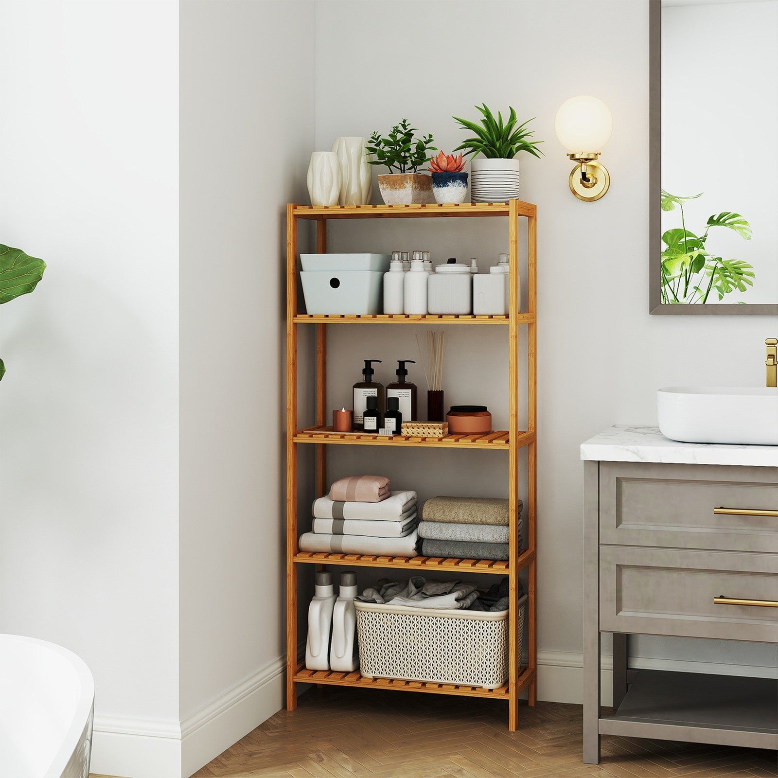 5-Tier Storage Shelf - Bamboo - Natural - Kitchen