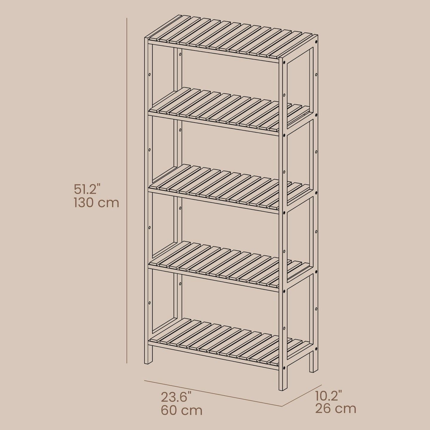 5-Tier Storage Shelf - Bamboo - Natural - Kitchen