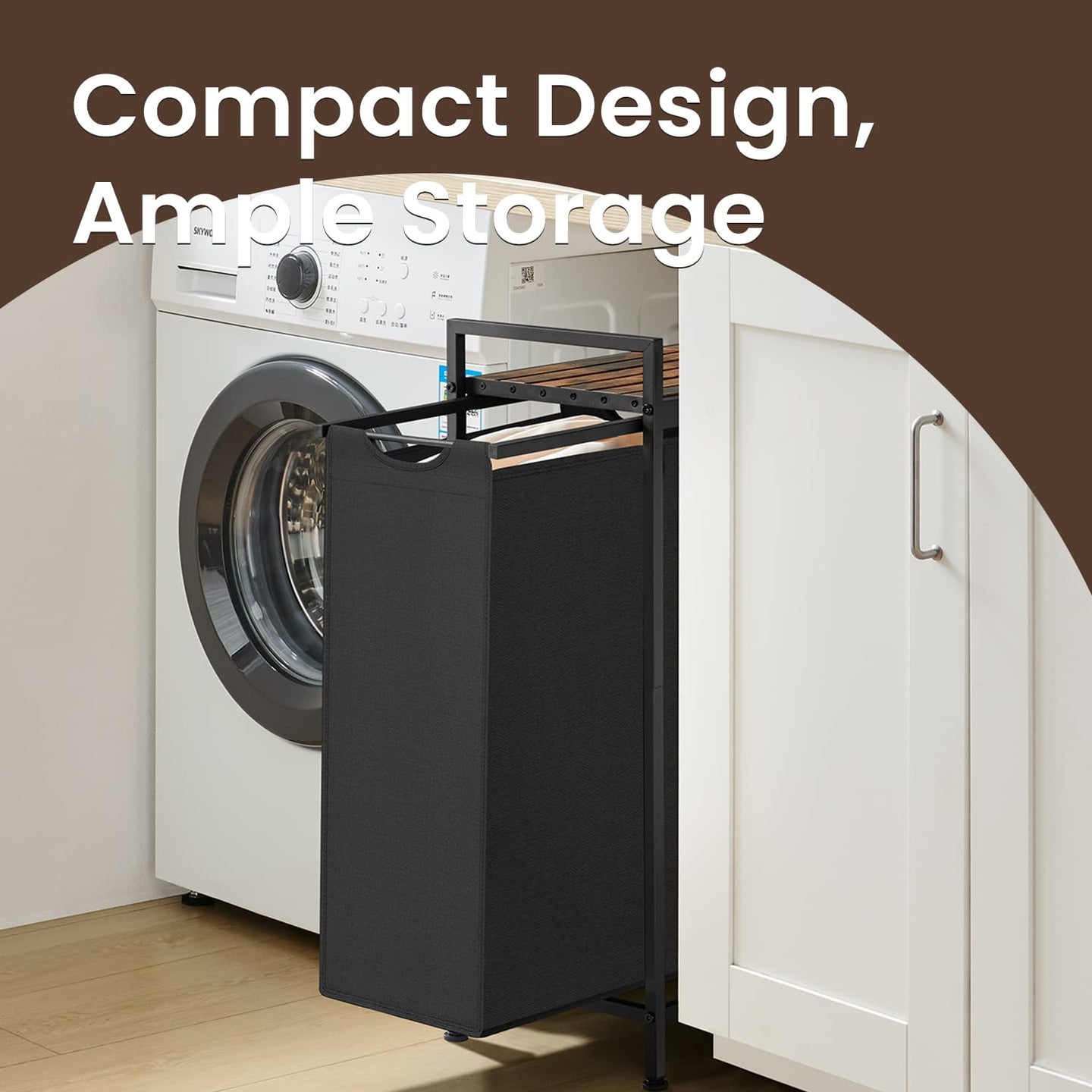 Laundry Hamper - Metal - Rustic Brown and Black - Pull-Out Liner with Shelf