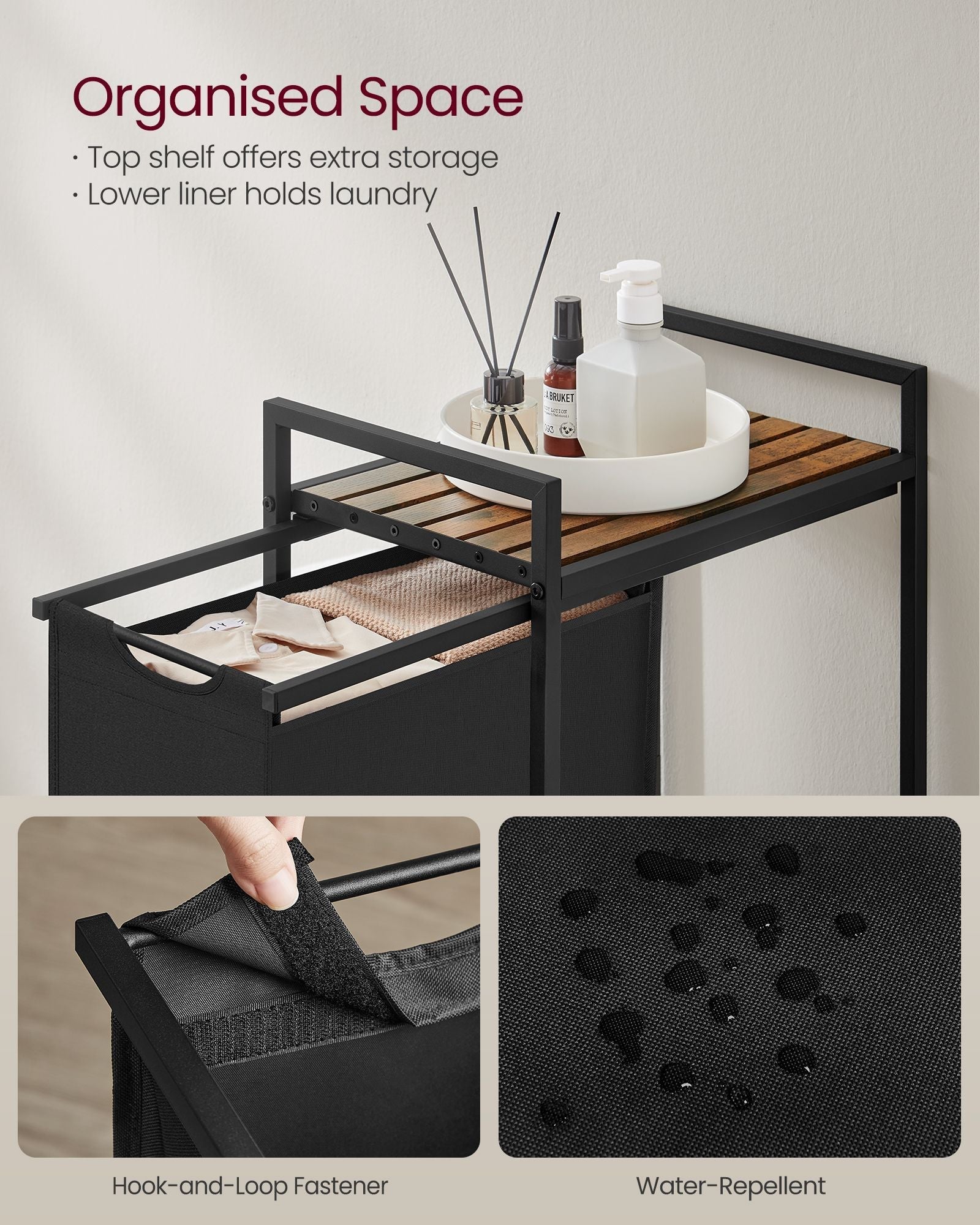 Pull-Out Laundry Basket - Metal Frame - Ink Black - Removable Laundry Bag