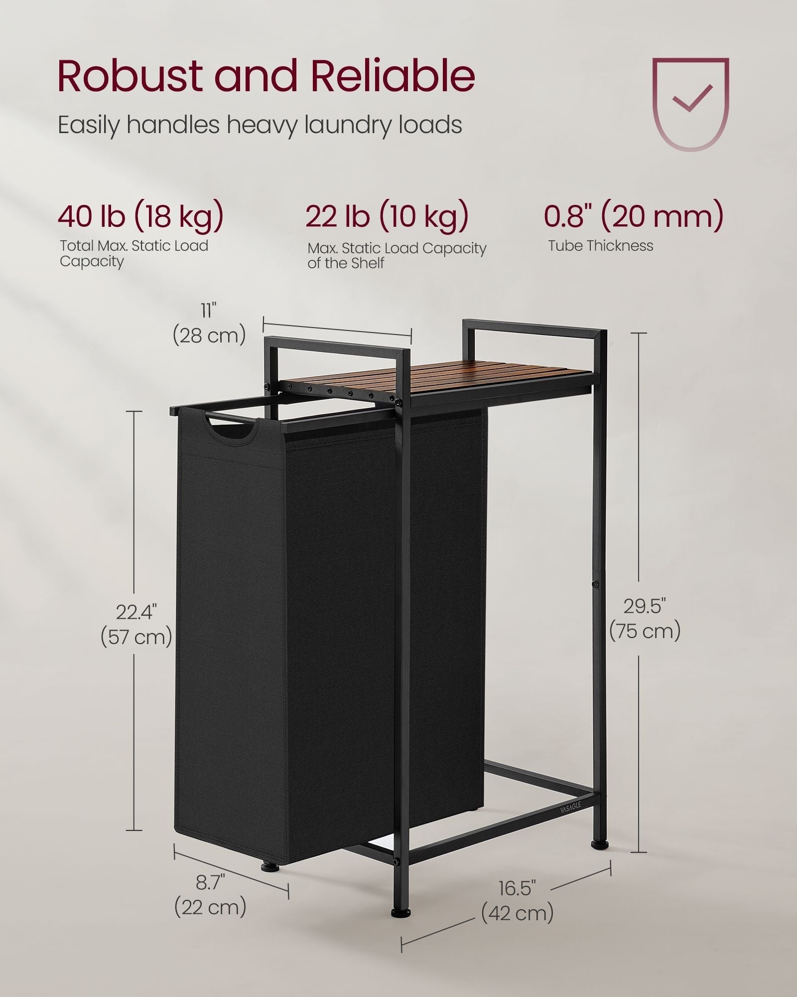 Pull-Out Laundry Basket - Metal Frame - Ink Black - Removable Laundry Bag