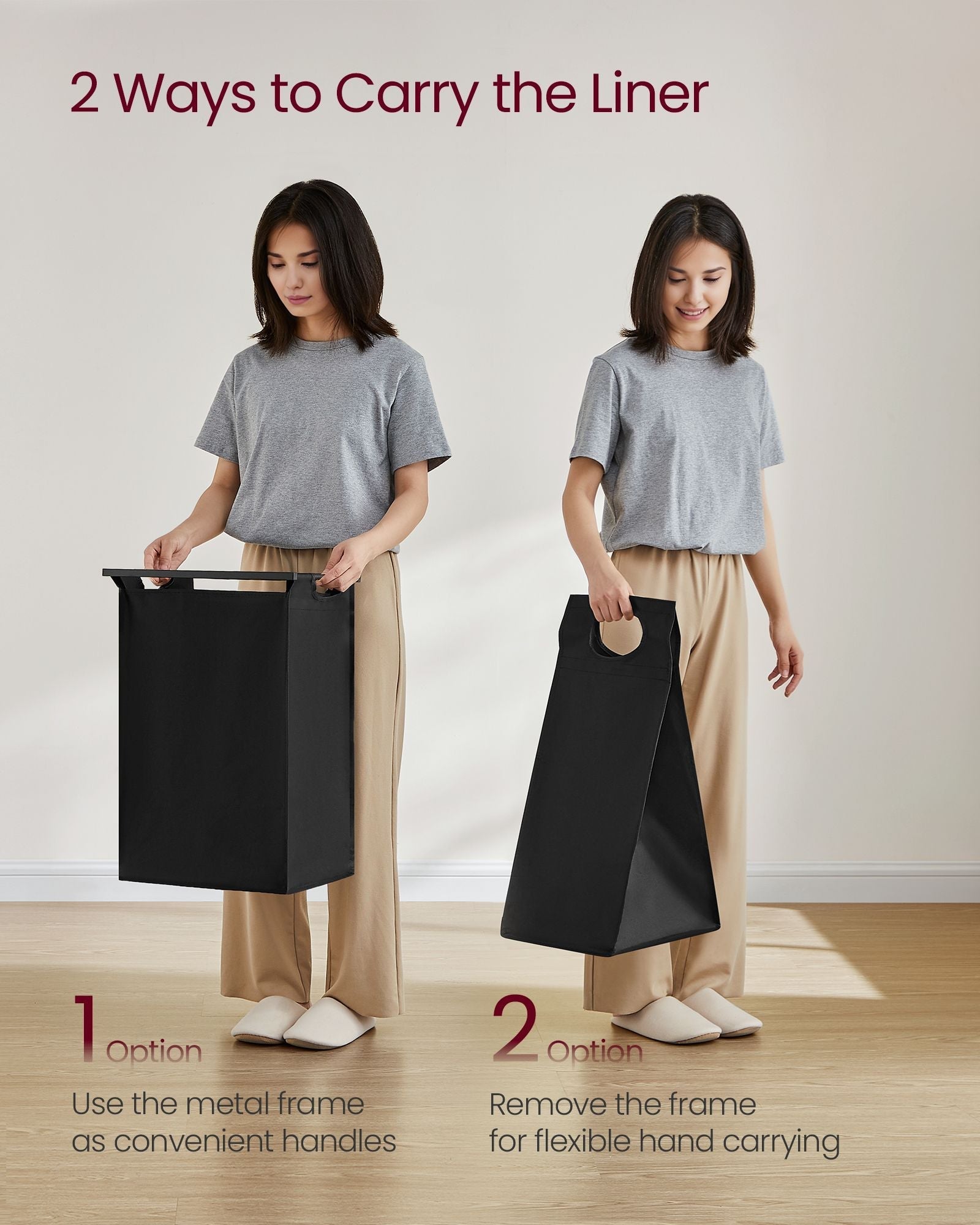 Pull-Out Laundry Basket - Metal Frame - Ink Black - Removable Laundry Bag
