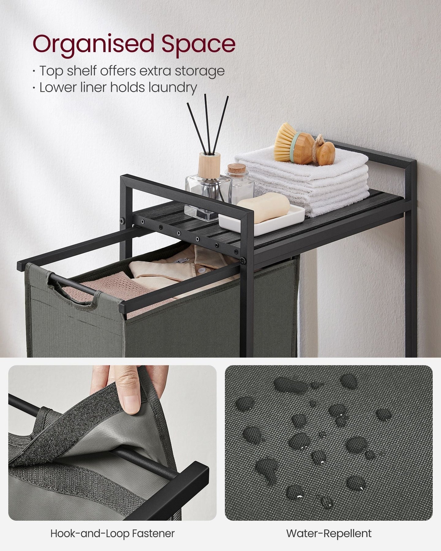 Laundry Basket - Metal Frame - Slate Grey - Pull-Out and Removable Design