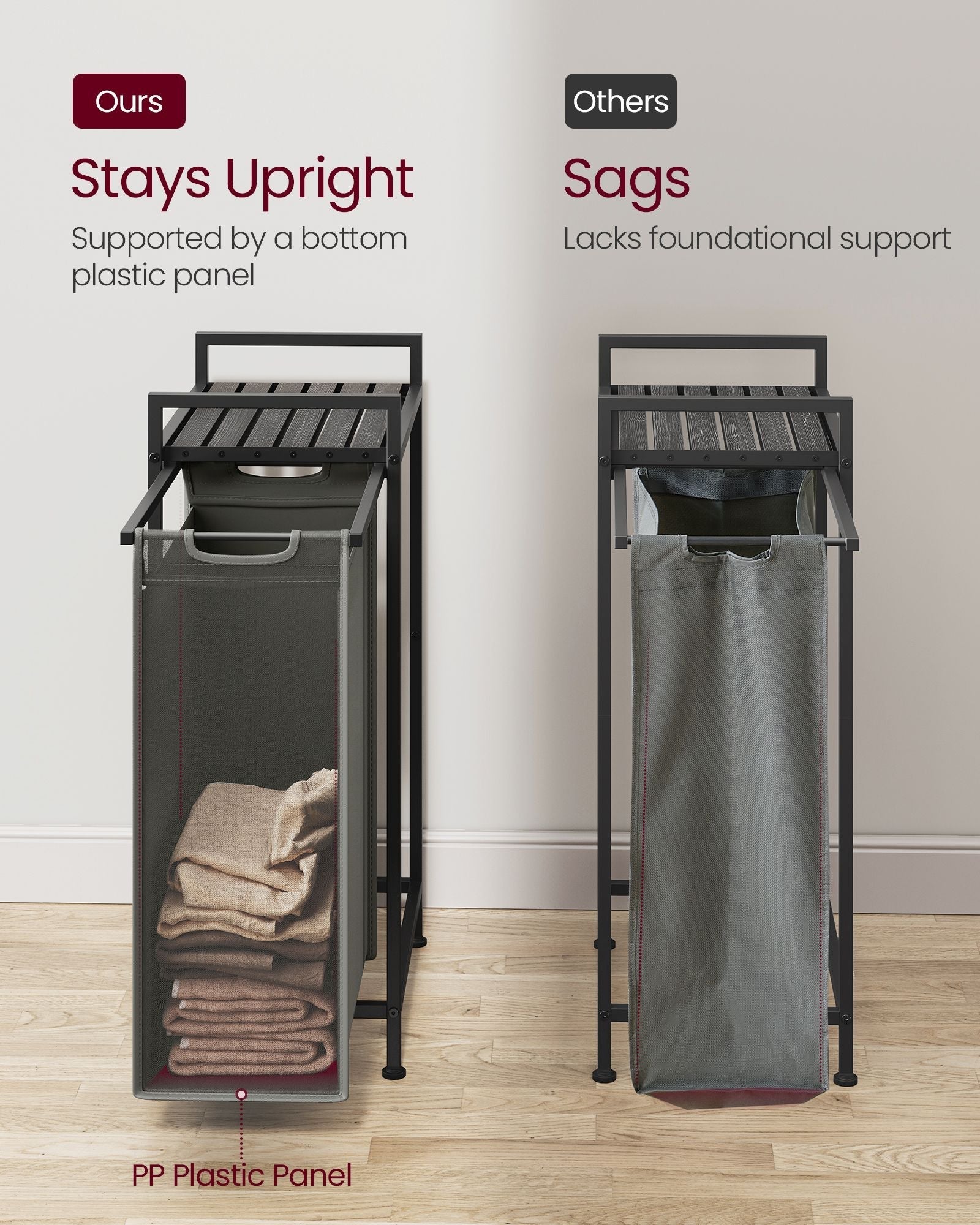 Laundry Basket - Metal Frame - Slate Grey - Pull-Out and Removable Design