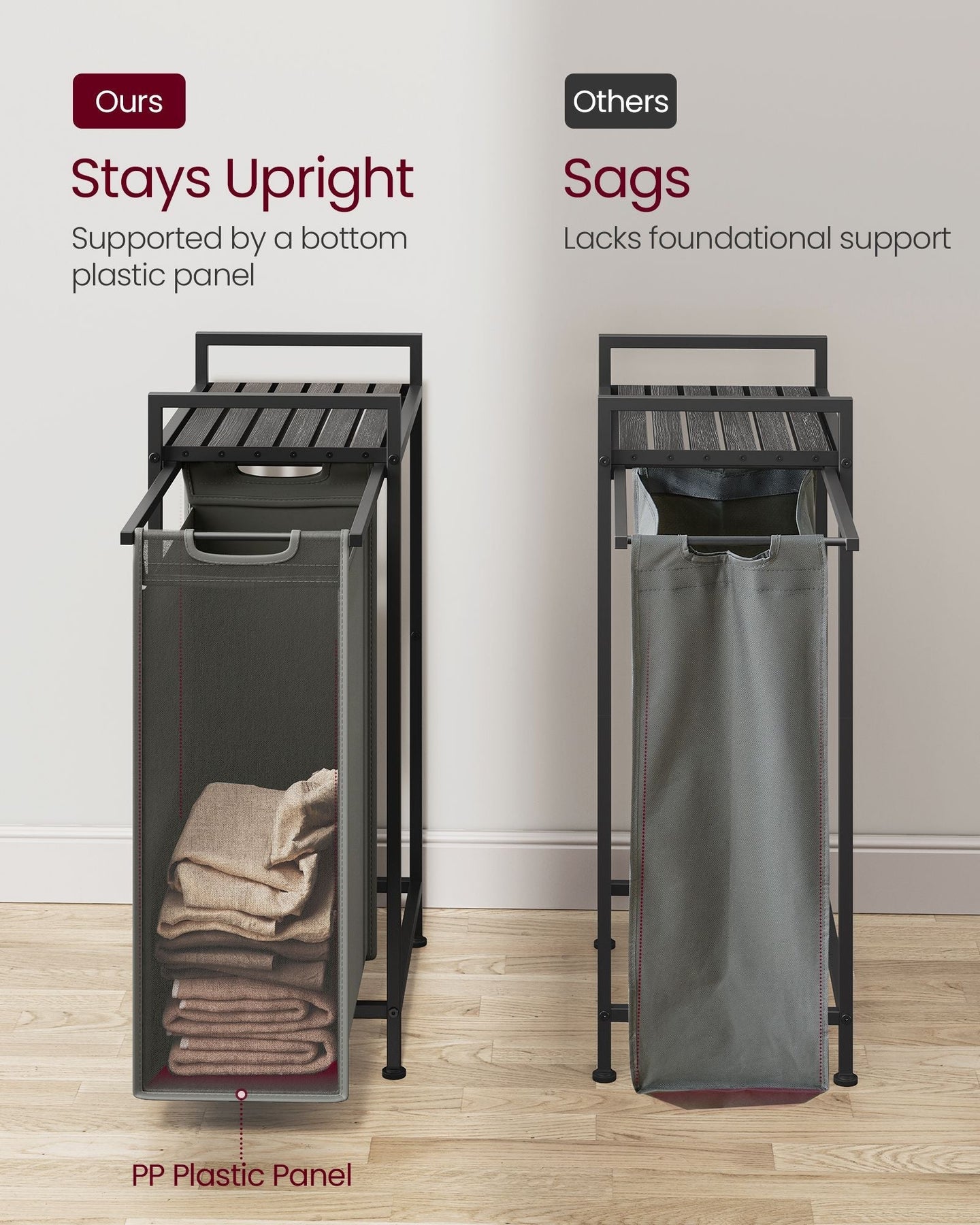 Laundry Basket - Metal Frame - Slate Grey - Pull-Out and Removable Design