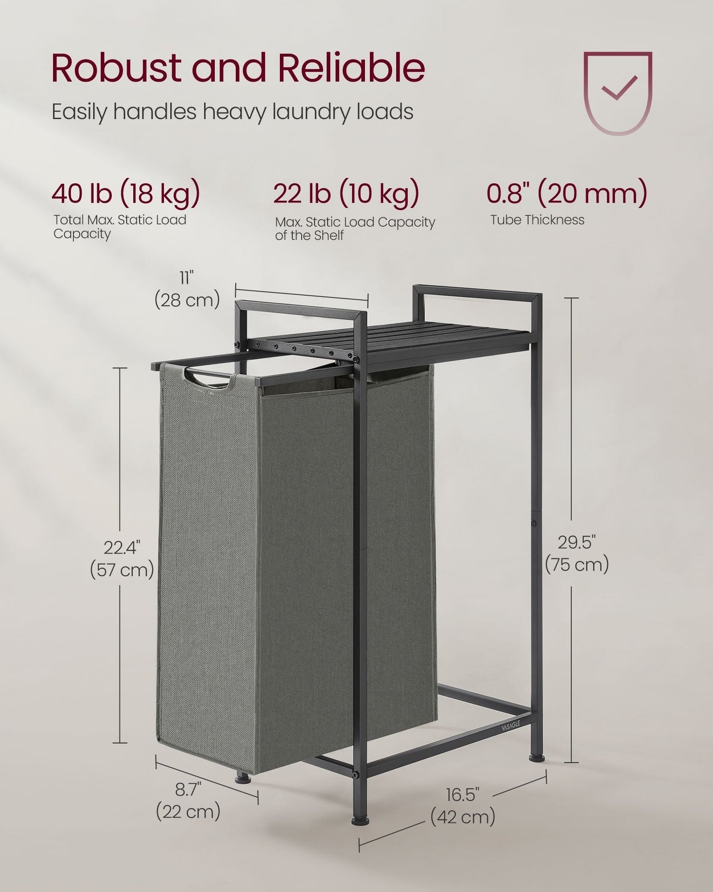 Laundry Basket - Metal Frame - Slate Grey - Pull-Out and Removable Design
